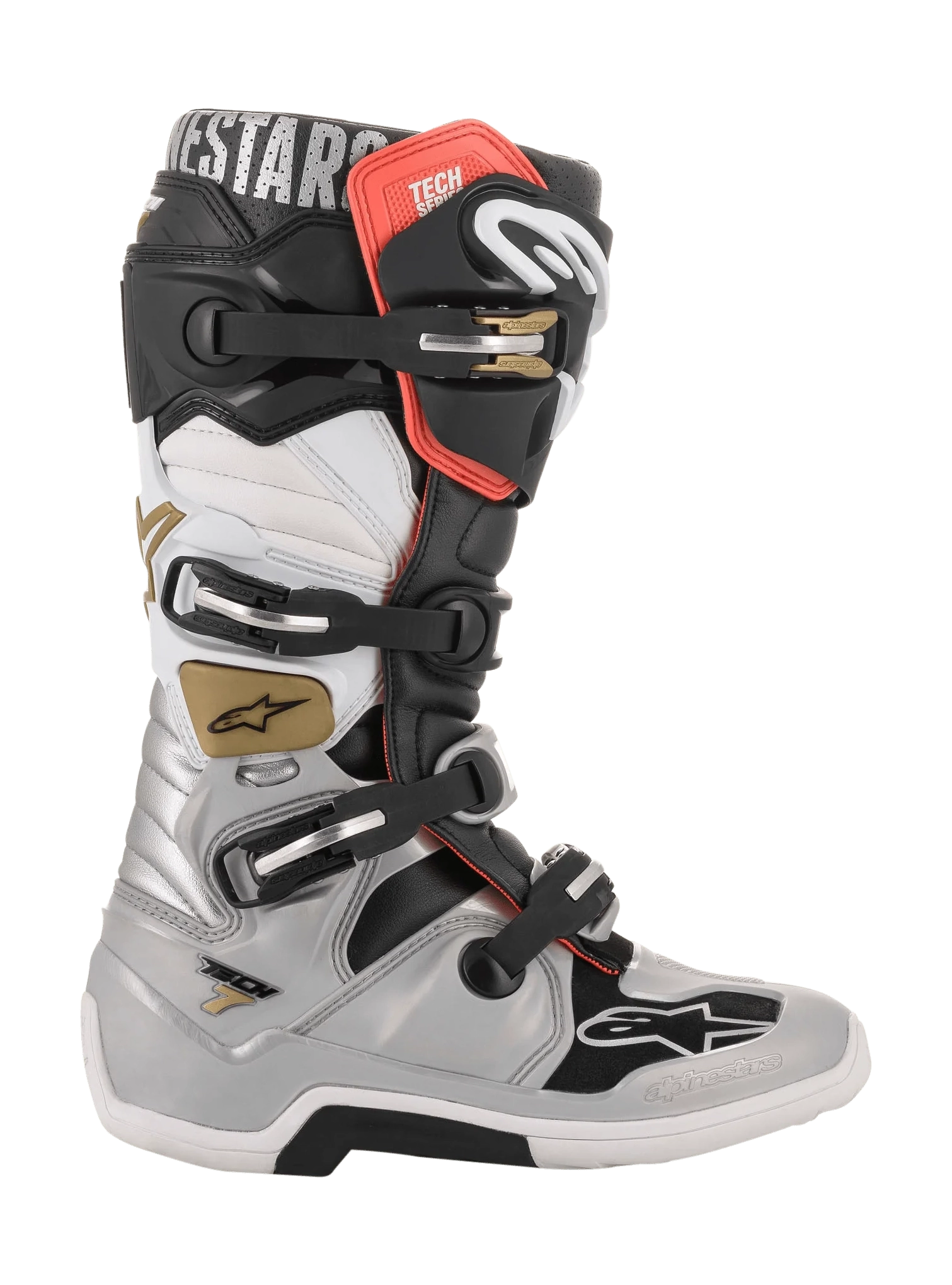 Alpinestars Crosslaarzen Tech 7 v14 - Zwart / Zilver / Wit / Goud
