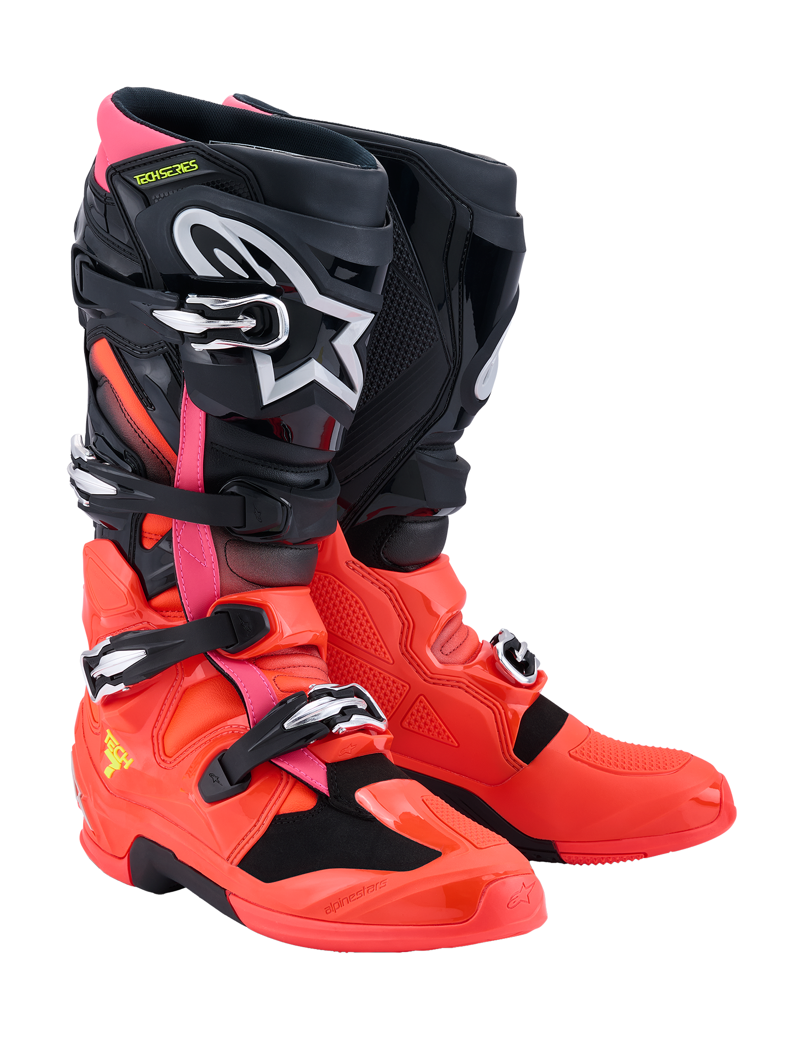 Alpinestars Crosslaarzen Tech 7 - Zwart / Fluo Rood / Fluo Roze