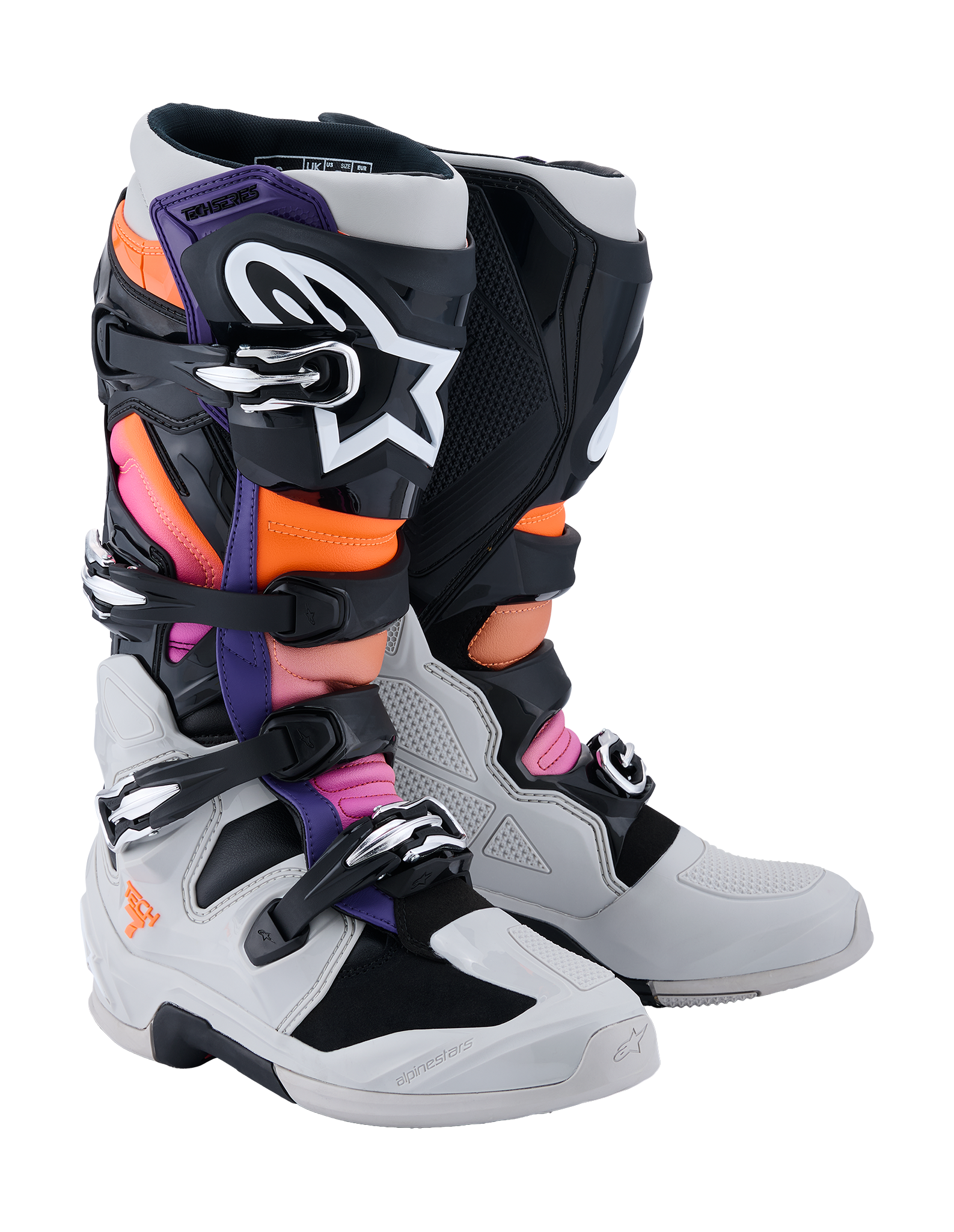 Alpinestars Crosslaarzen Tech 7 - Zwart / Licht Grijs / Fluo Oranje / Magenta