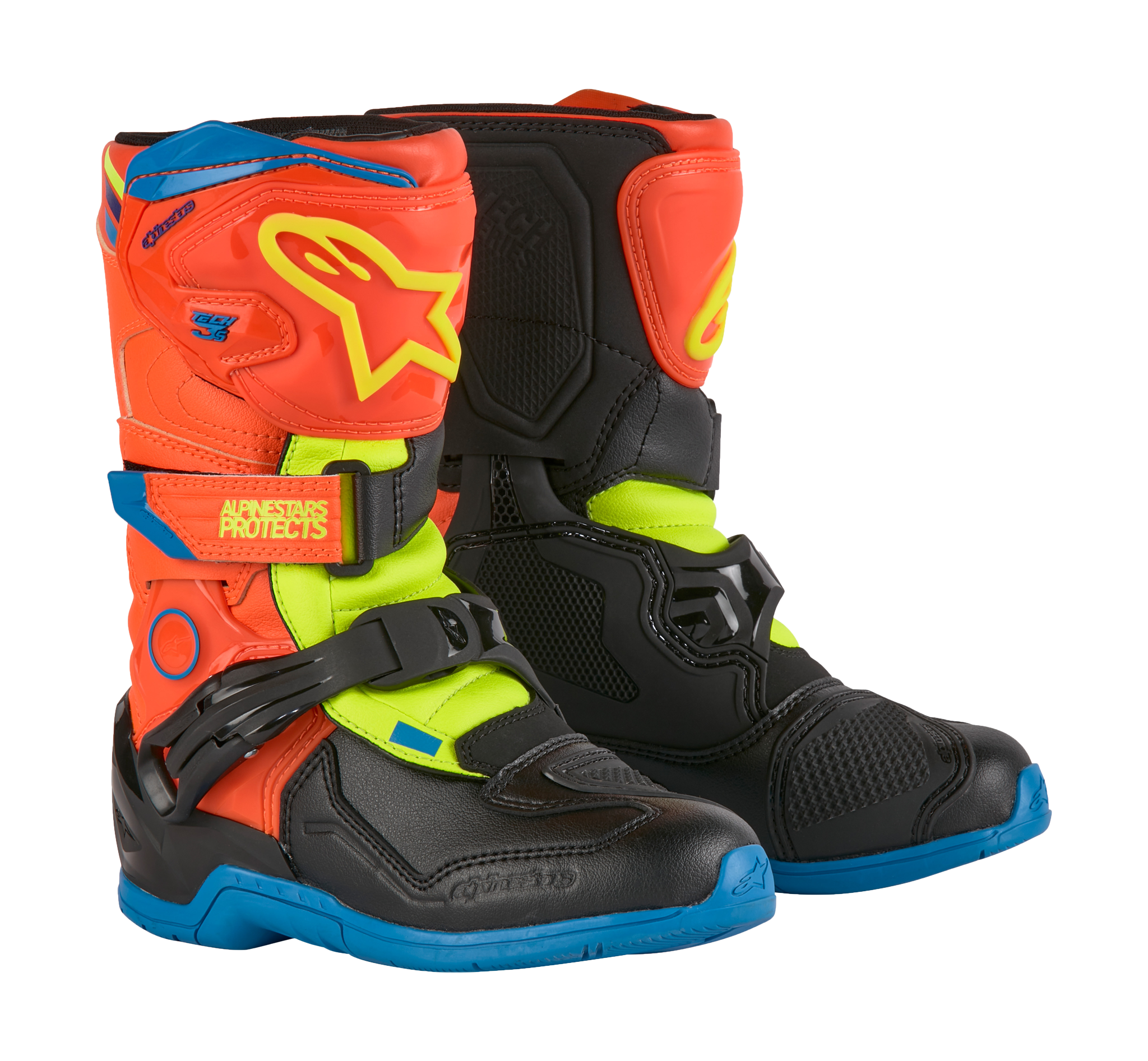 Alpinestars Kids Crosslaarzen Tech 3S - Fluo Oranje / Blauw / Fluo Geel