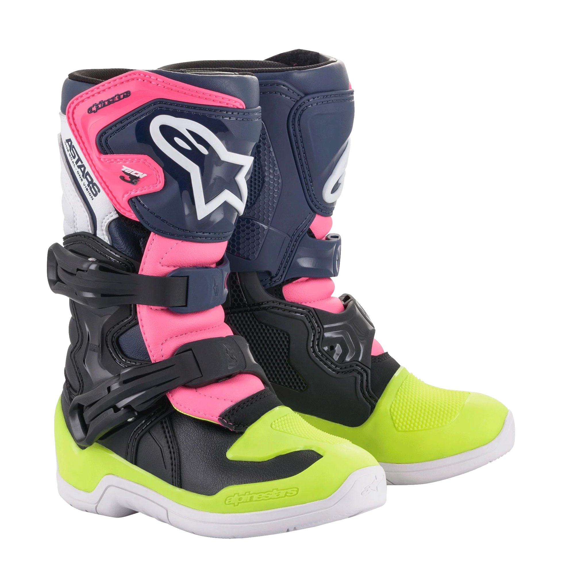 Alpinestars Kids Crosslaarzen Tech 3S - Zwart / Donker Blauw / Fluo Roze