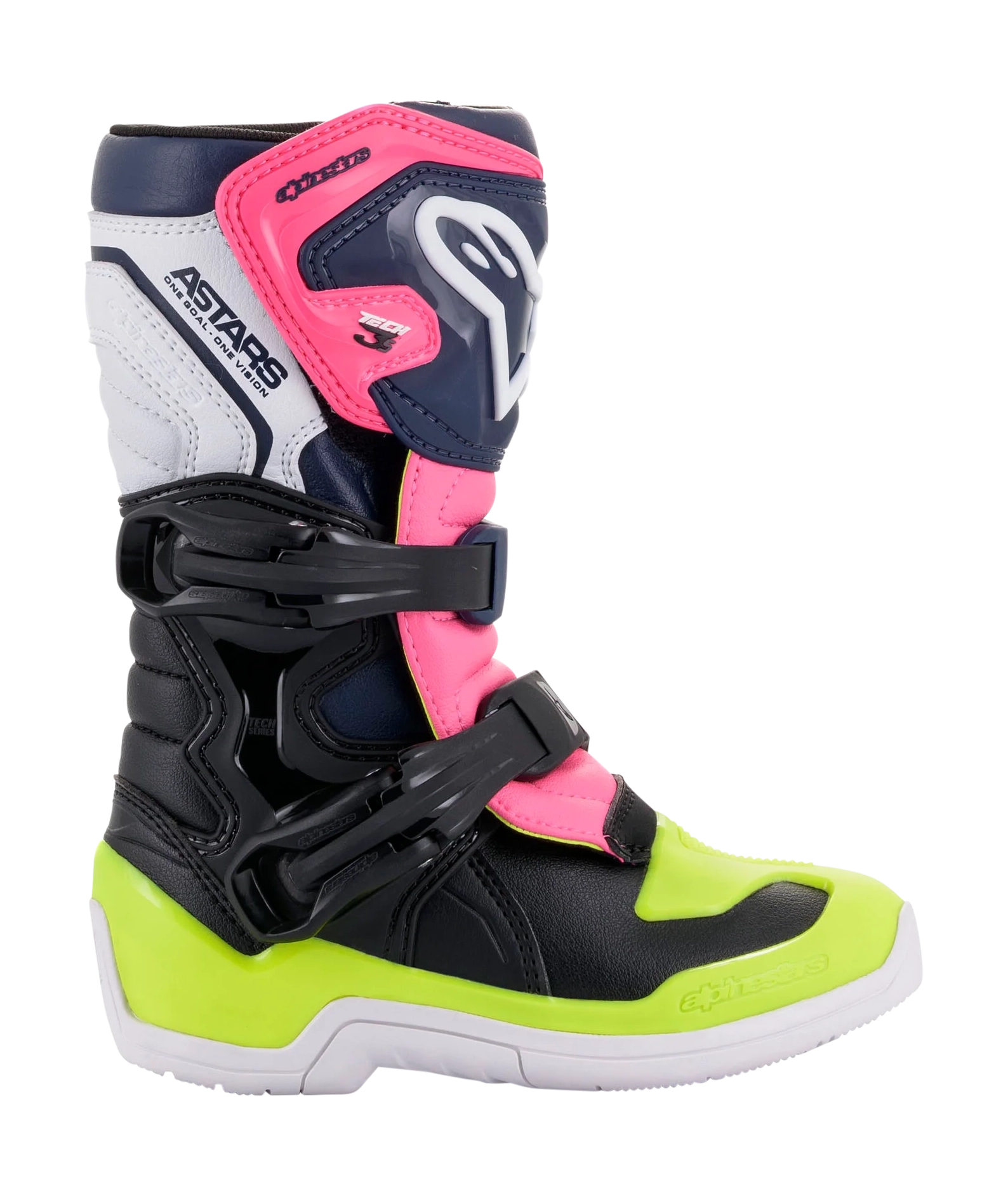 Alpinestars Kids Crosslaarzen Tech 3S - Zwart / Donker Blauw / Fluo Roze