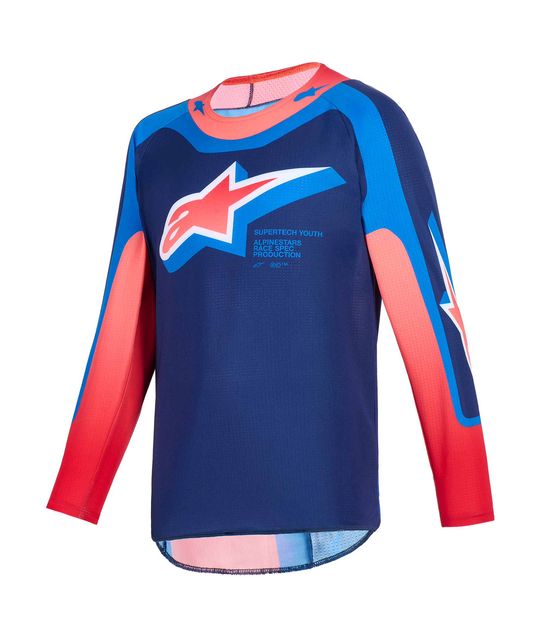 Alpinestars Kinder Cross Shirt 2026 Supertech Vista - Donker Navy / Hot Coral / Cobalt
