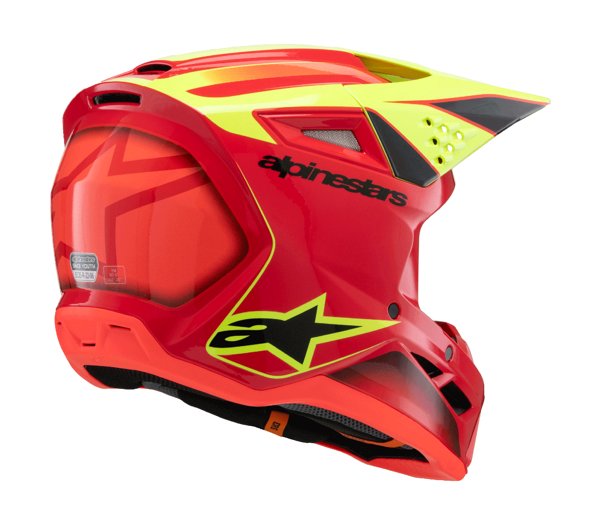 Alpinestars Kinder Crosshelm S-M3 Fray - Rood / Fluo Geel / Zwart
