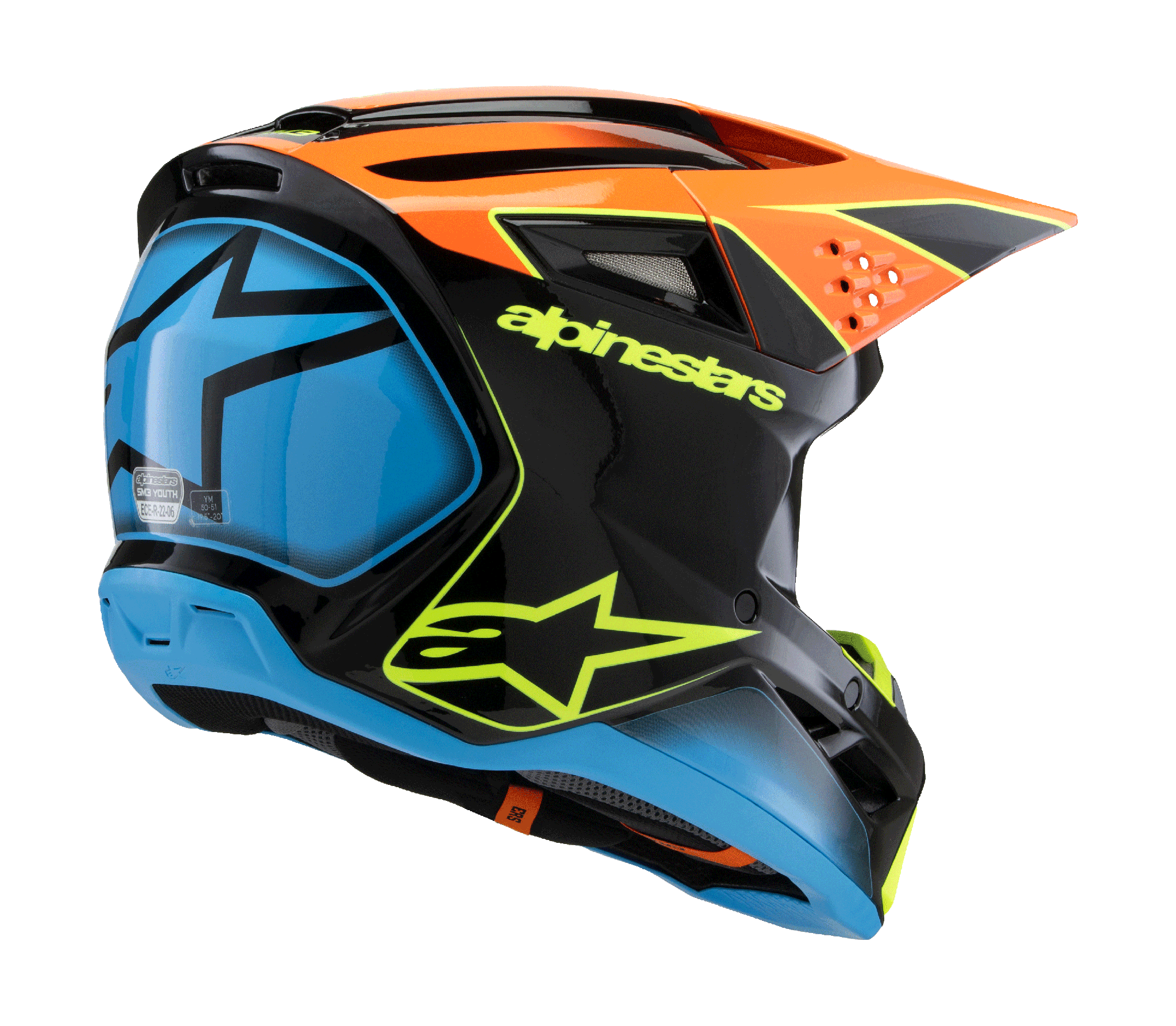 Alpinestars Kinder Crosshelm S-M3 Fray - Zwart / Oranje / Fluo Geel