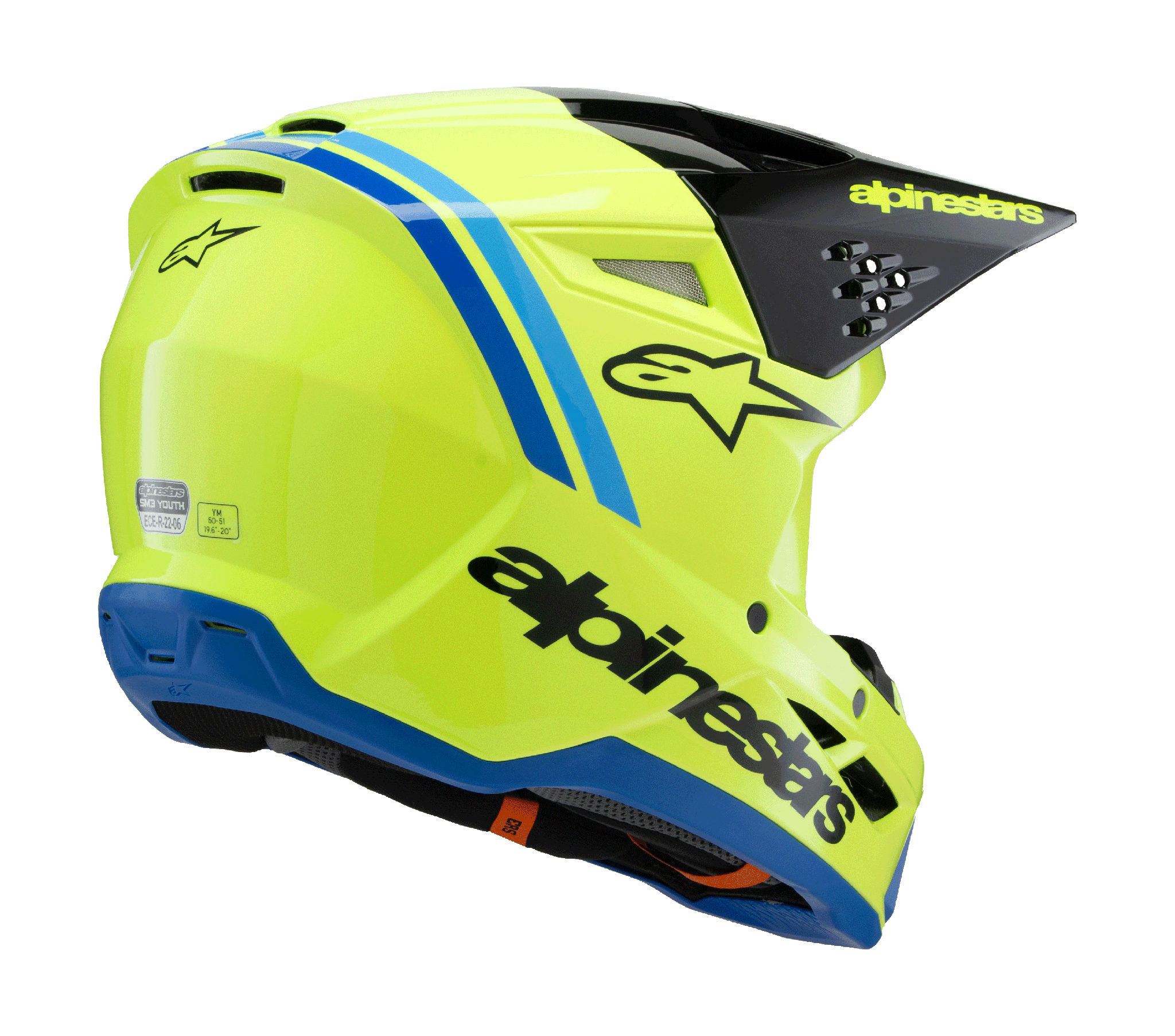 Alpinestars Kinder Crosshelm S-M3 Radium - Fluo Geel / Zwart / Blauw