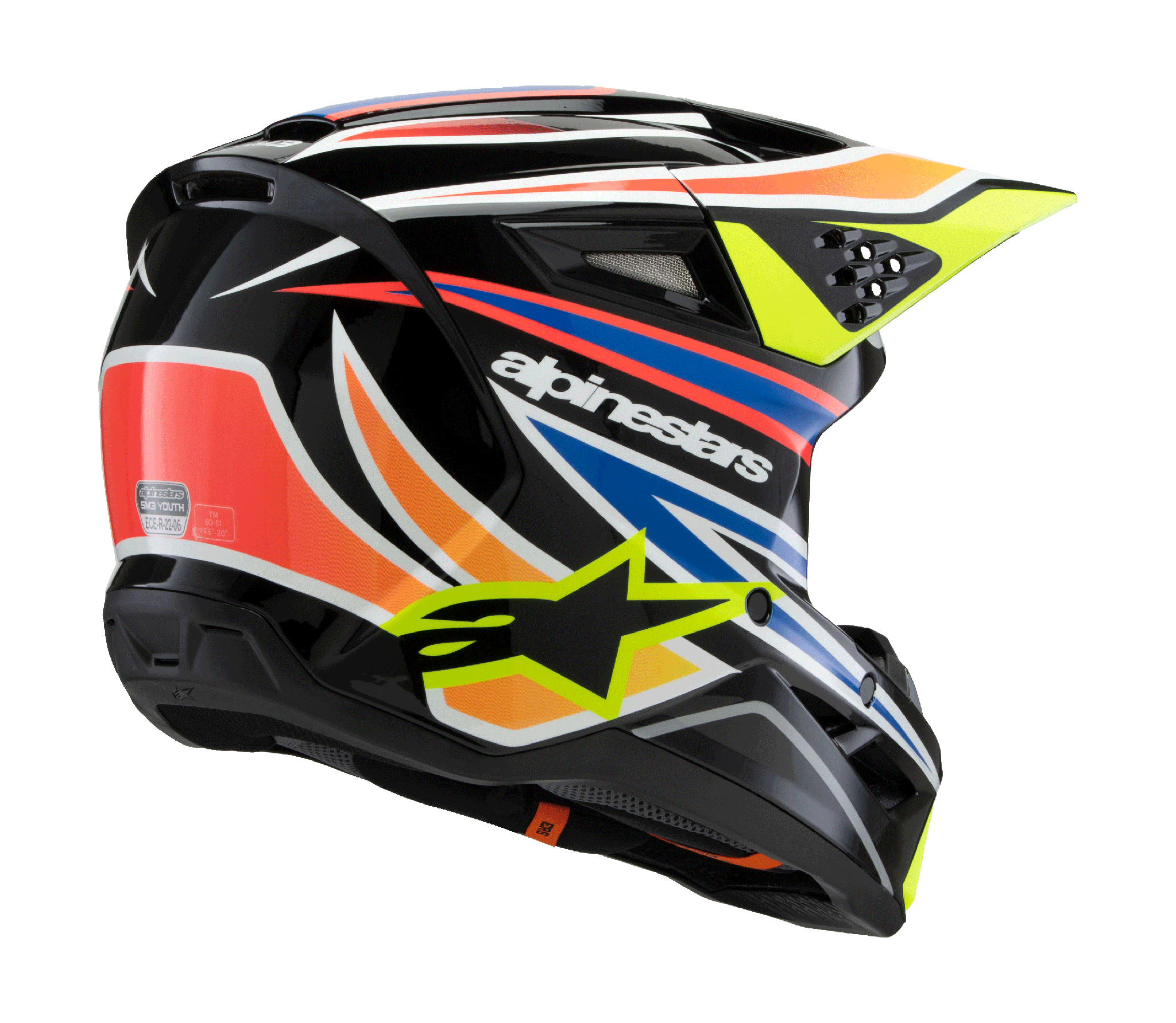 Alpinestars Kinder Crosshelm S-M3 Wurx - Zwart / Fluo Geel / Blauw / Rood