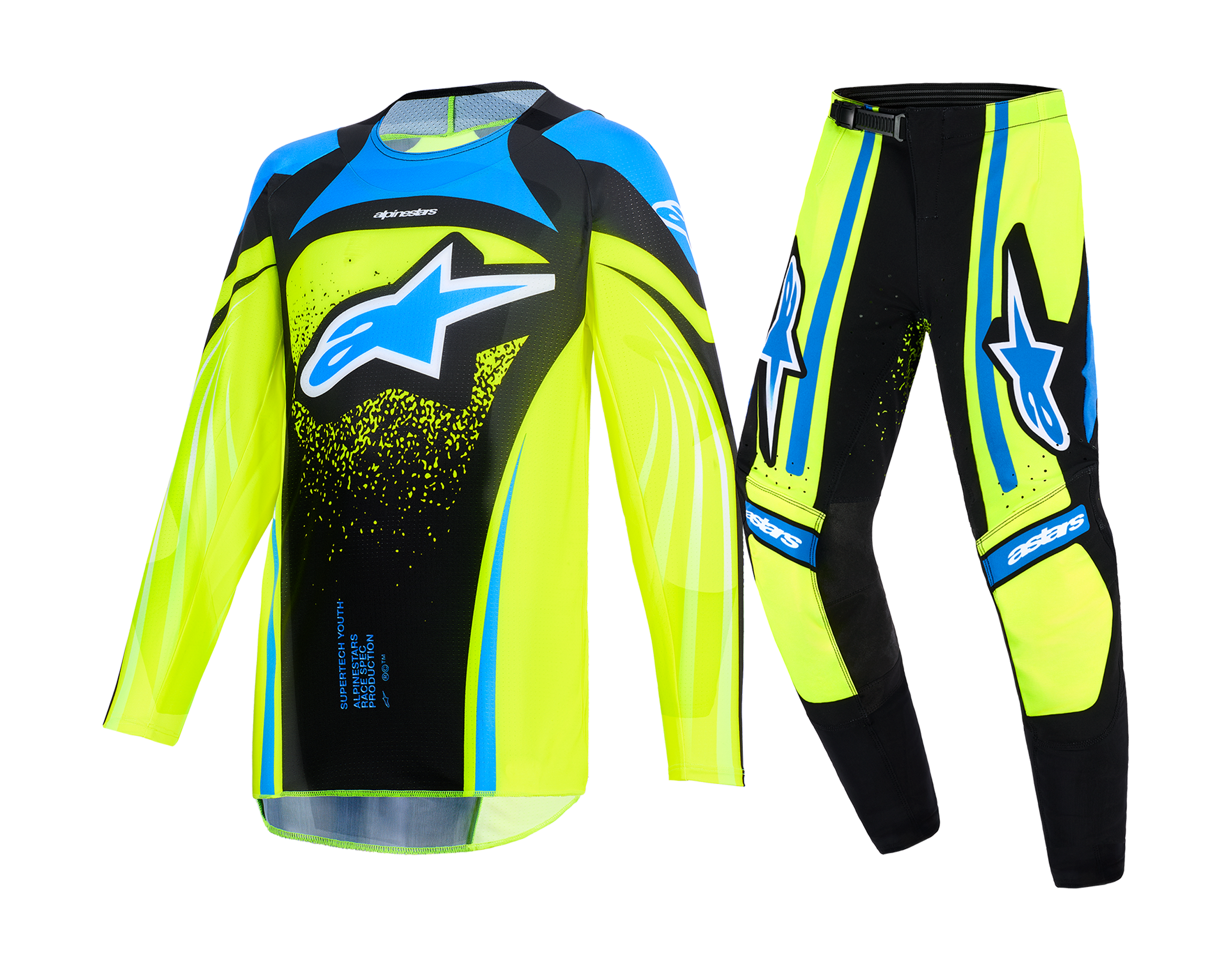 Alpinestars Kinder Crosskleding 2026 Supertech Nomur - Donker Navy / Fluo Geel / Ucla / Blauw
