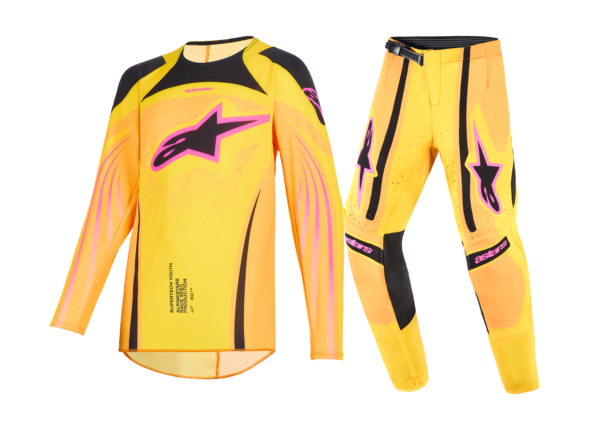 Alpinestars Kinder Crosskleding 2026 Supertech Nomur - Oranje / Geel / Roze