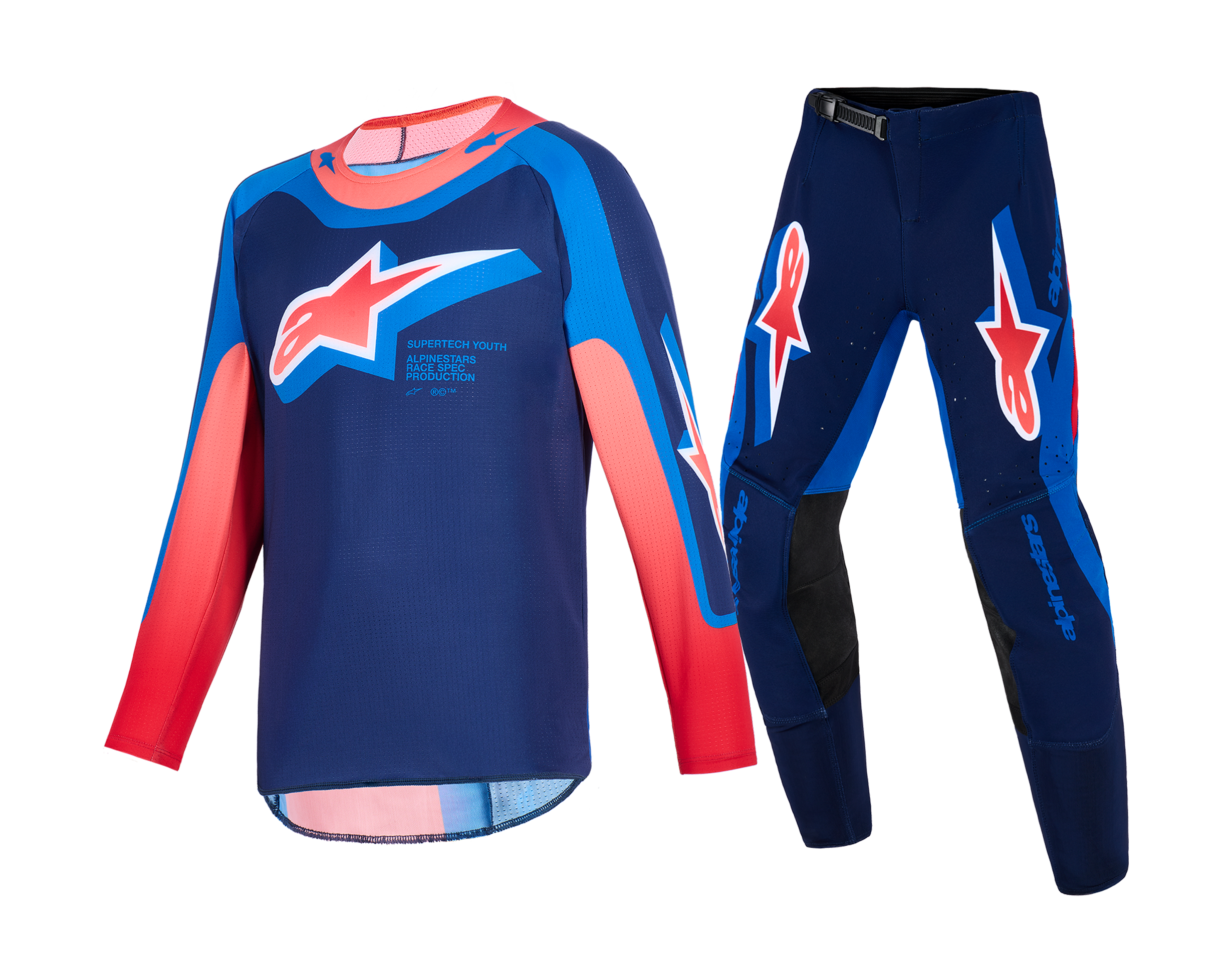Alpinestars Kinder Crosskleding 2026 Supertech Vista - Donker Navy / Hot Coral / Cobalt
