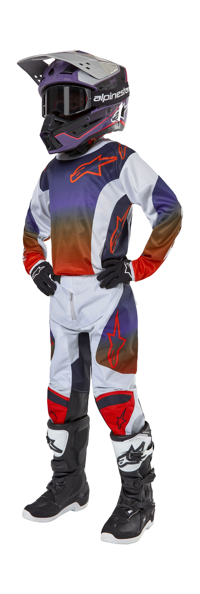 Alpinestars Kinder Crosskleding Racer Hoen - Licht Grijs / Hot Oranje / Zwart