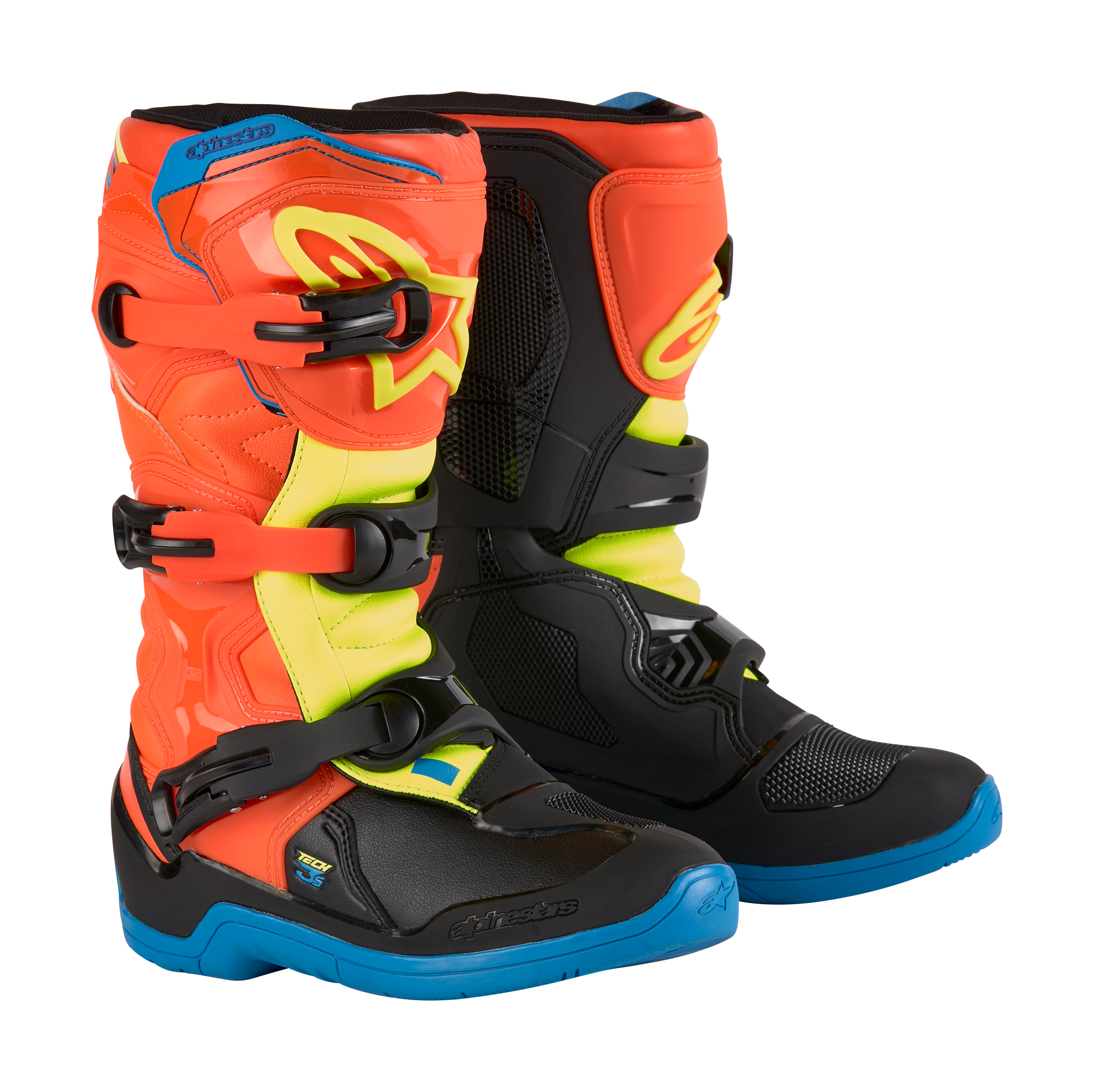 Alpinestars Kinder Crosslaarzen Tech 3S - Fluo Oranje / Blauw / Fluo Geel