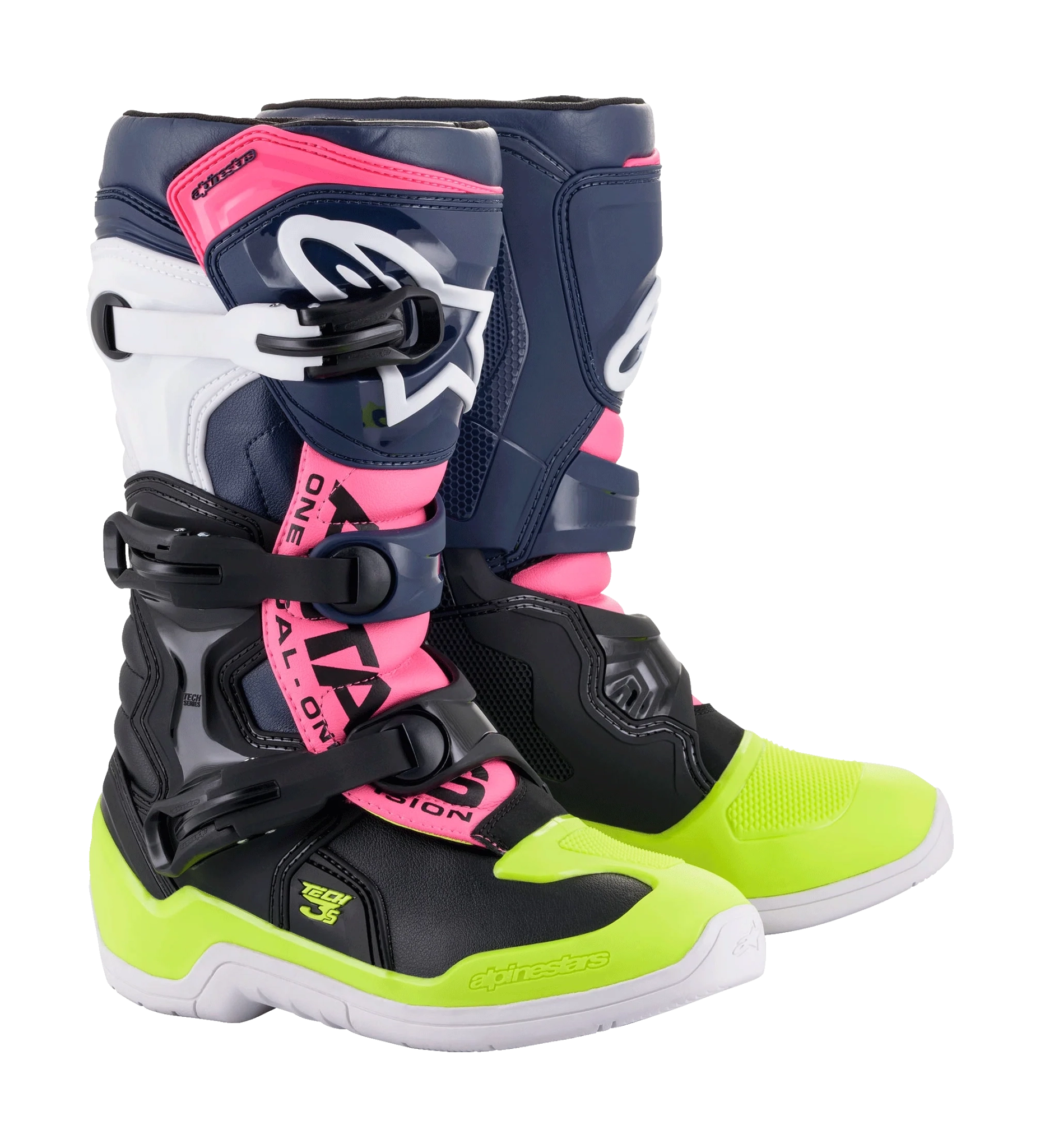 Alpinestars Kinder Crosslaarzen Tech 3S - Zwart / Donker Blauw / Fluo Roze