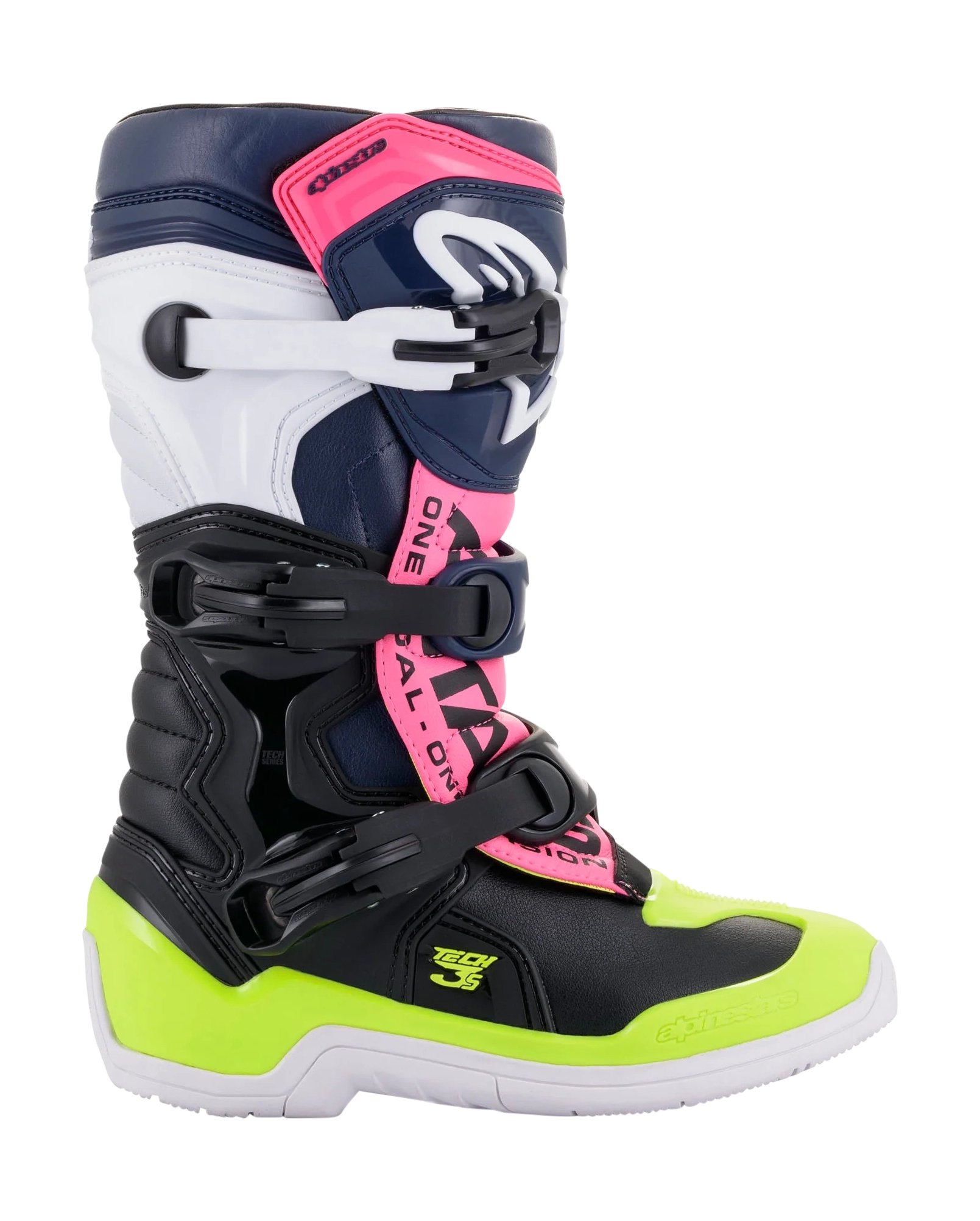 Alpinestars Kinder Crosslaarzen Tech 3S - Zwart / Donker Blauw / Fluo Roze