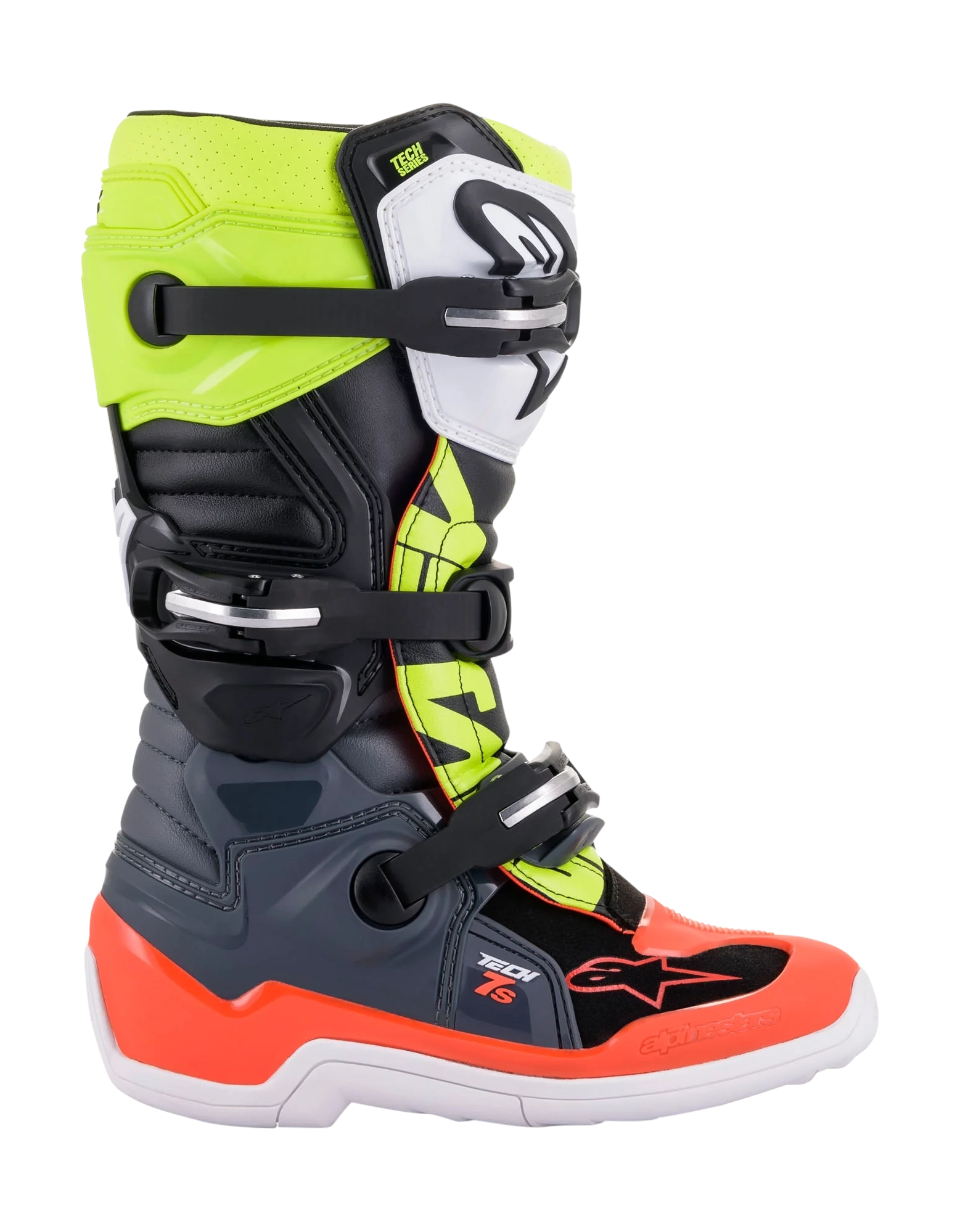 Alpinestars Kinder Crosslaarzen Tech 7S - Donker Grijs / Fluo Rood / Fluo Geel