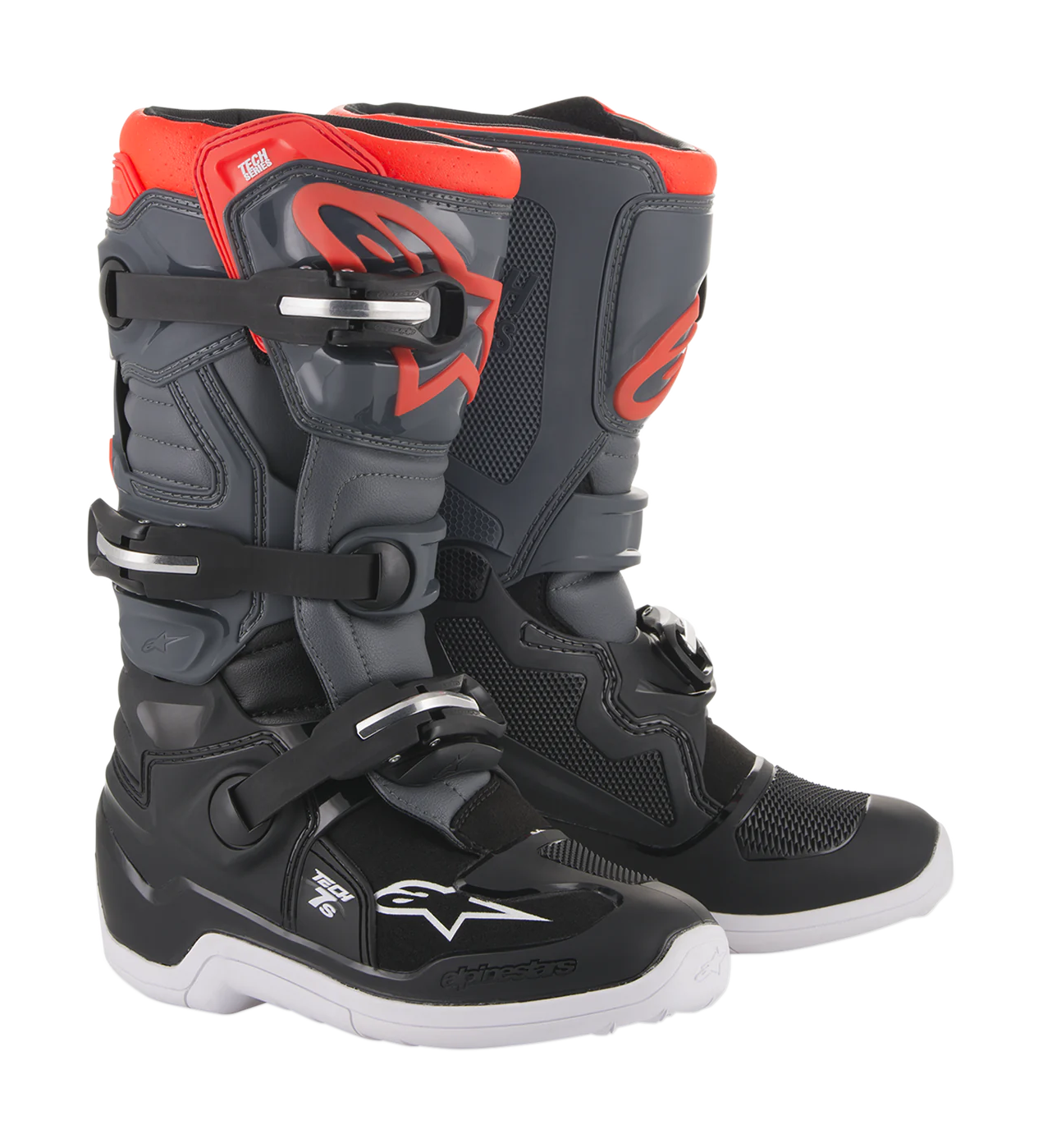 Alpinestars Kinder Crosslaarzen Tech 7S - Zwart / Donker Grijs / Rood Fluo
