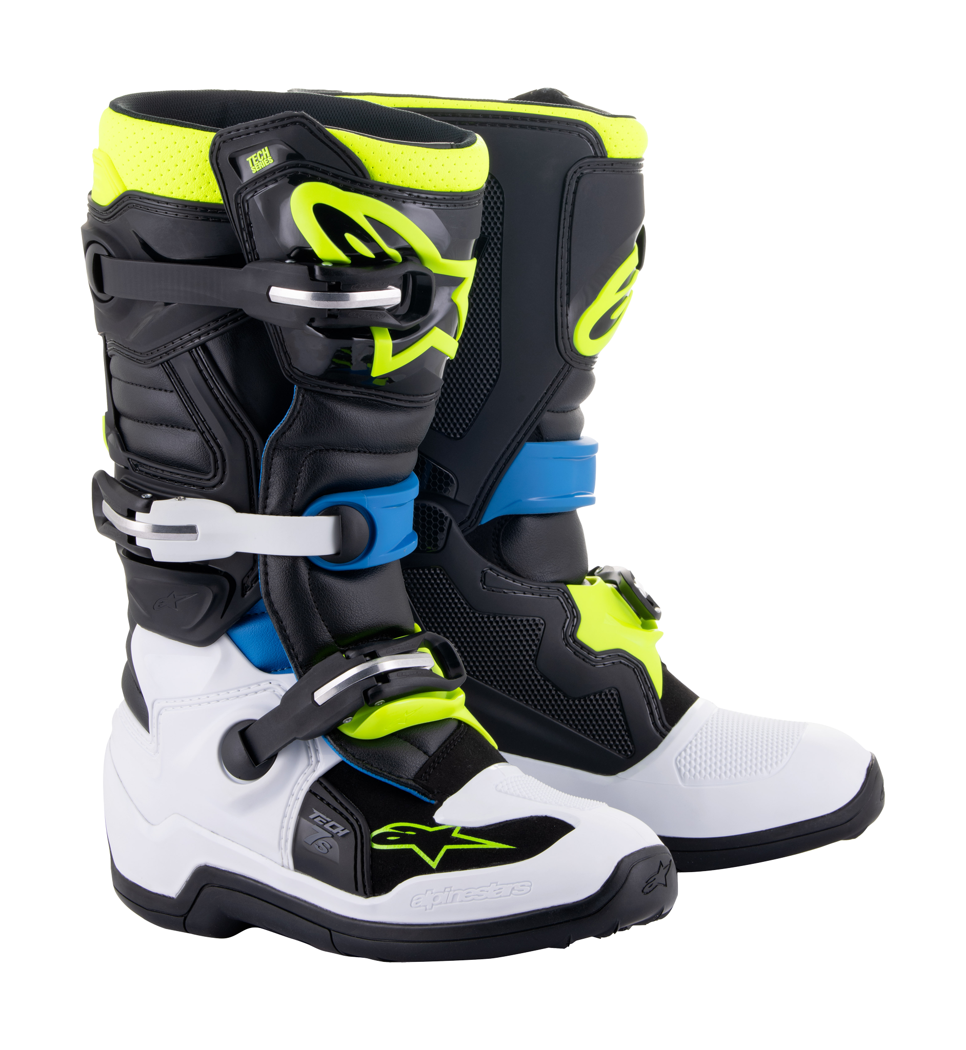 Alpinestars Kinder Crosslaarzen Tech 7S - Zwart / Enamel Blauw / Fluo Geel