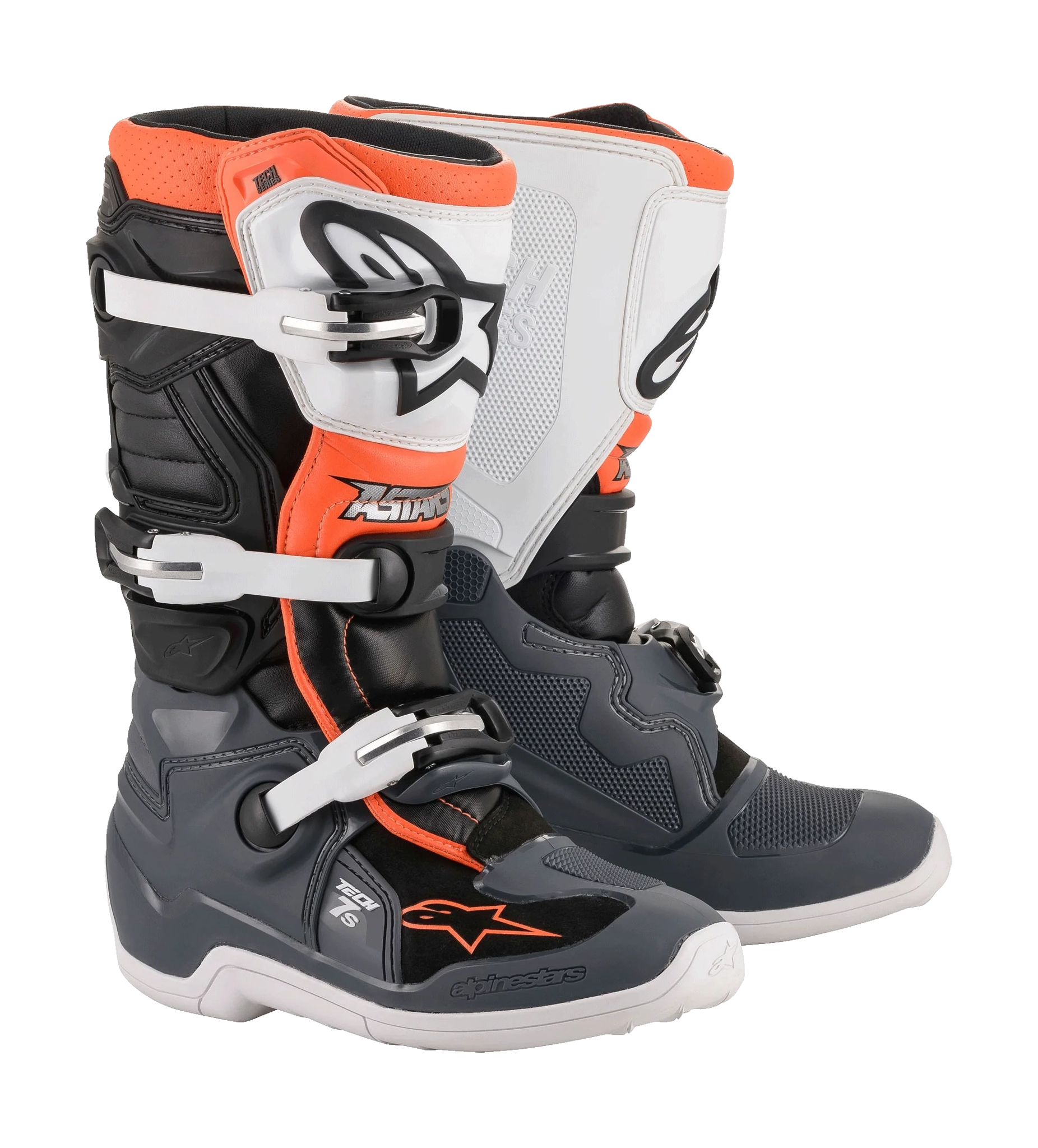Alpinestars Kinder Crosslaarzen Tech 7S - Zwart / Grijs / Wit / Fluo Oranje