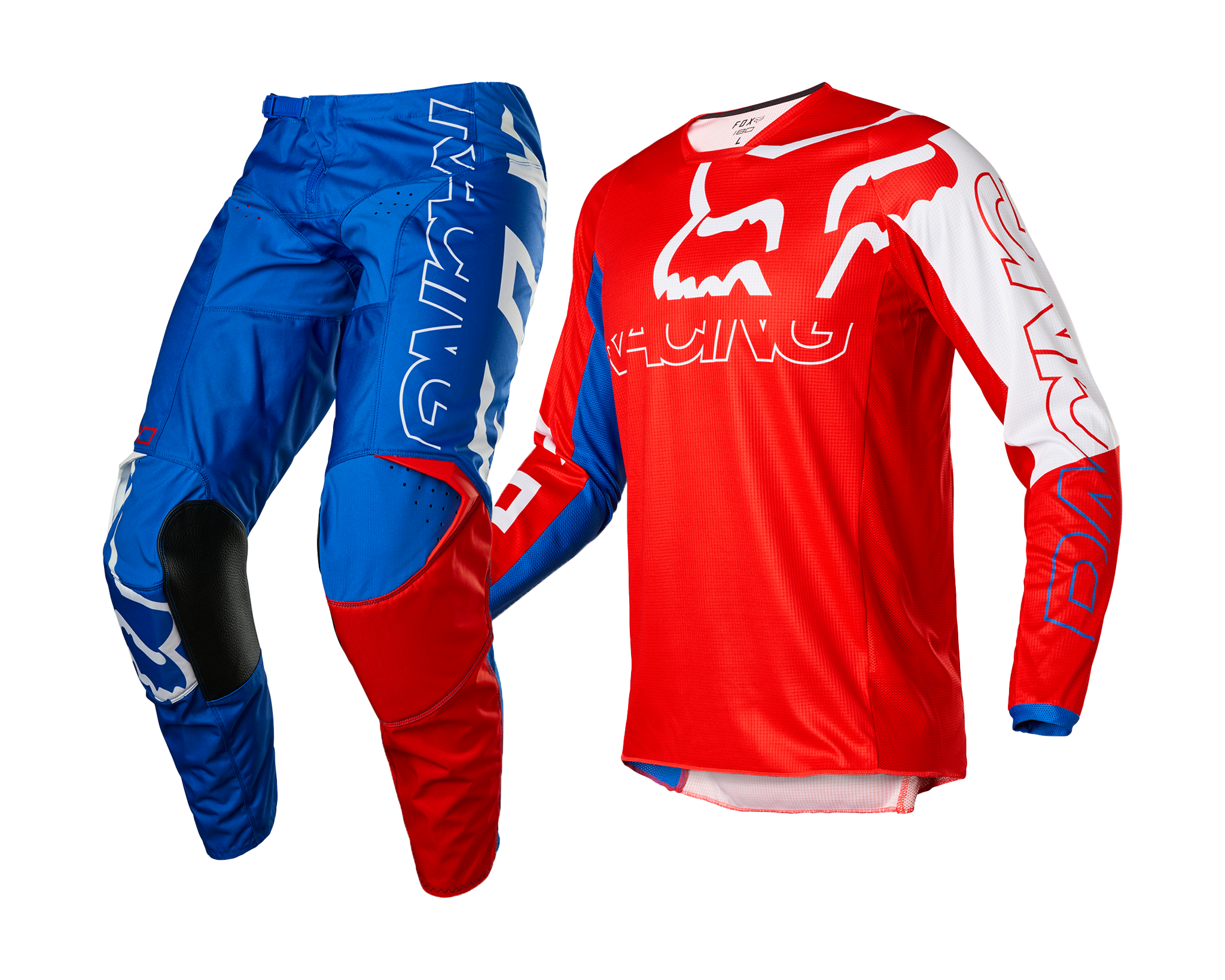 Fox Kinder Crosskleding 180 Skew - Wit / Rood / Blauw
