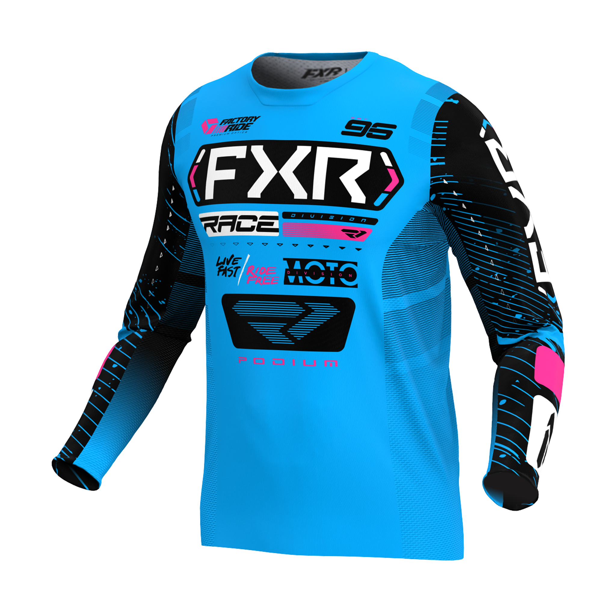 FXR Cross Shirt Podium - Cyan / Zwart / Roze