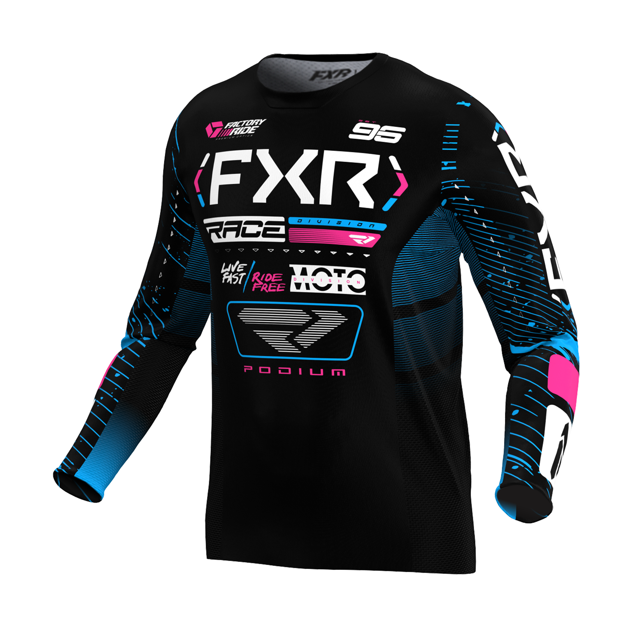 FXR Cross Shirt Podium - Zwart / Cyan / Roze