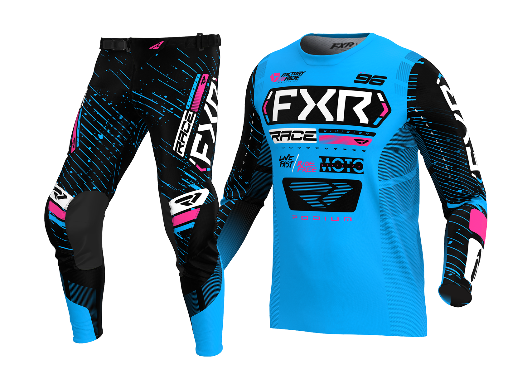FXR Crosskleding Podium - Cyan / Zwart / Roze