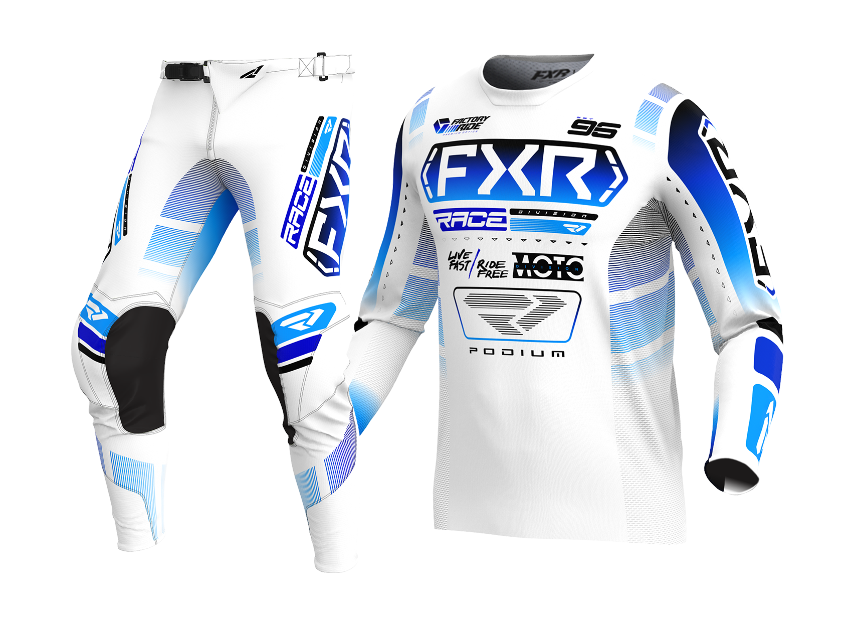 FXR Crosskleding Podium - Wit / Blauw