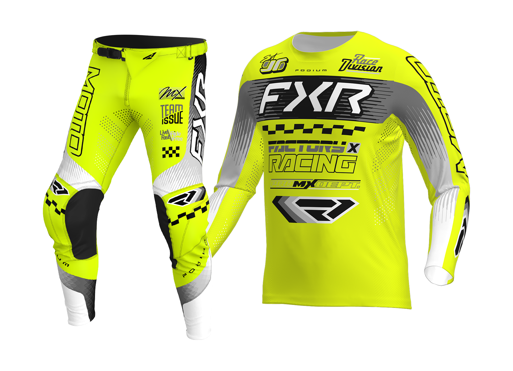 FXR Kinder Crosskleding 2026 Podium - HiVis / Zwart / Grijs