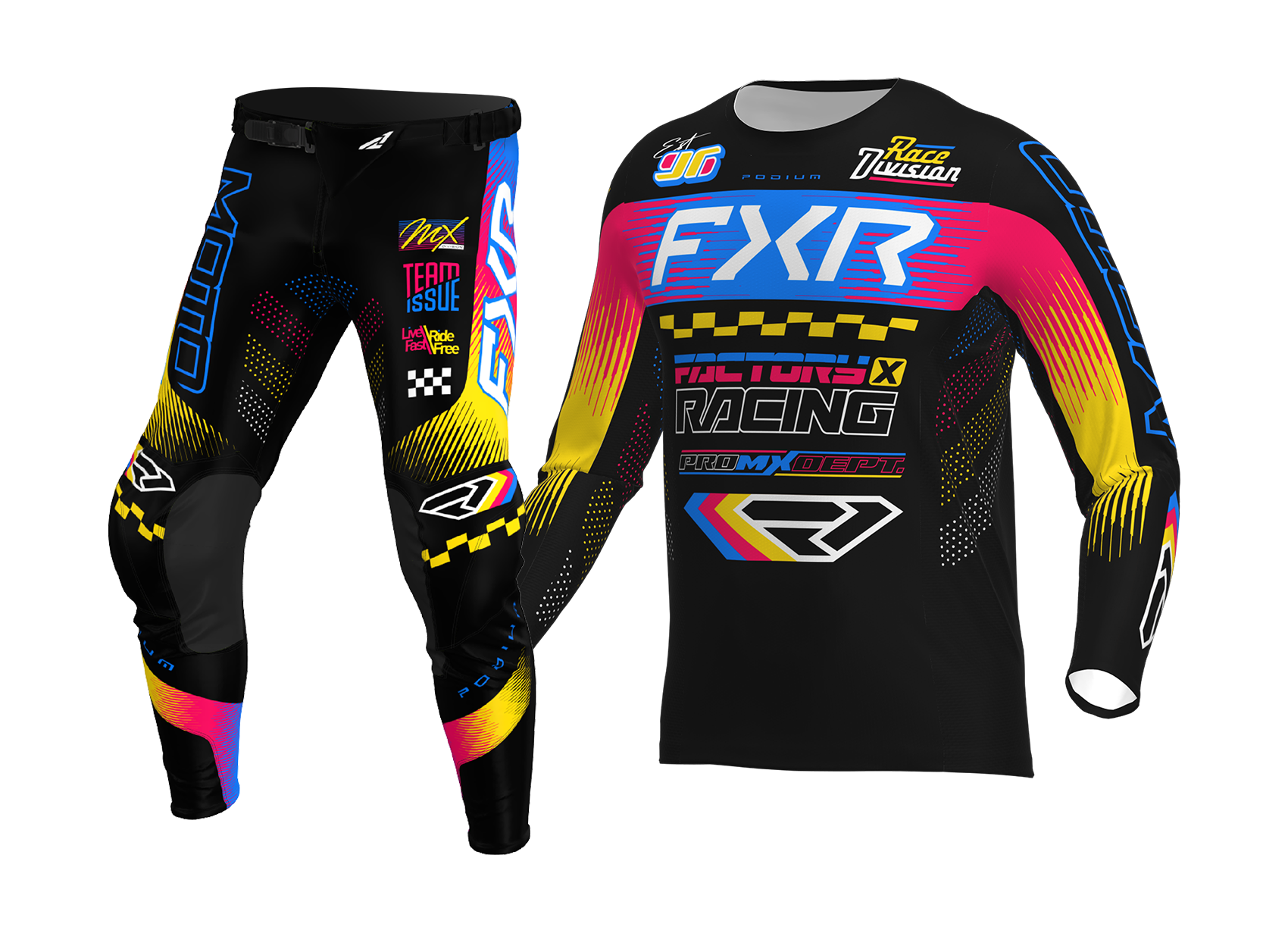 FXR Kinder Crosskleding 2026 Podium - Zwart / Blauw / Razz