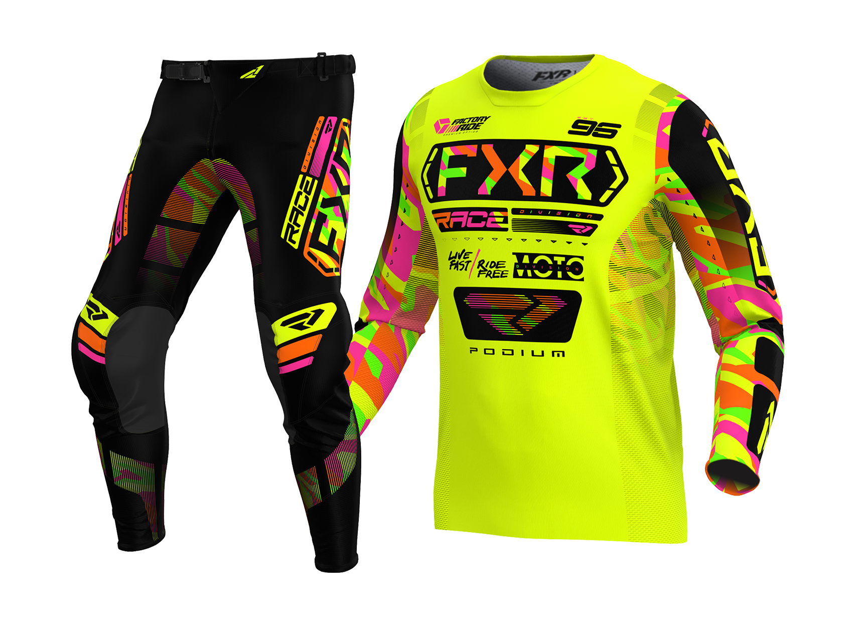 FXR Kinder Crosskleding Podium - HiVis / Sherbet Camo