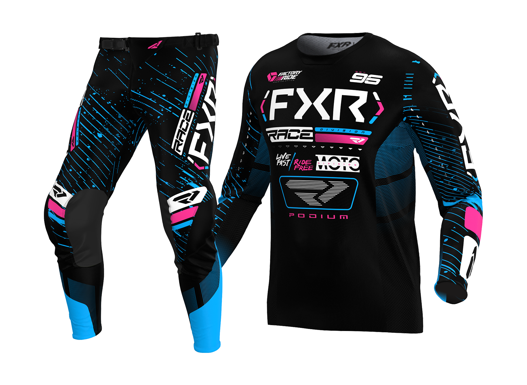 FXR Kinder Crosskleding Podium - Zwart / Cyan / Roze