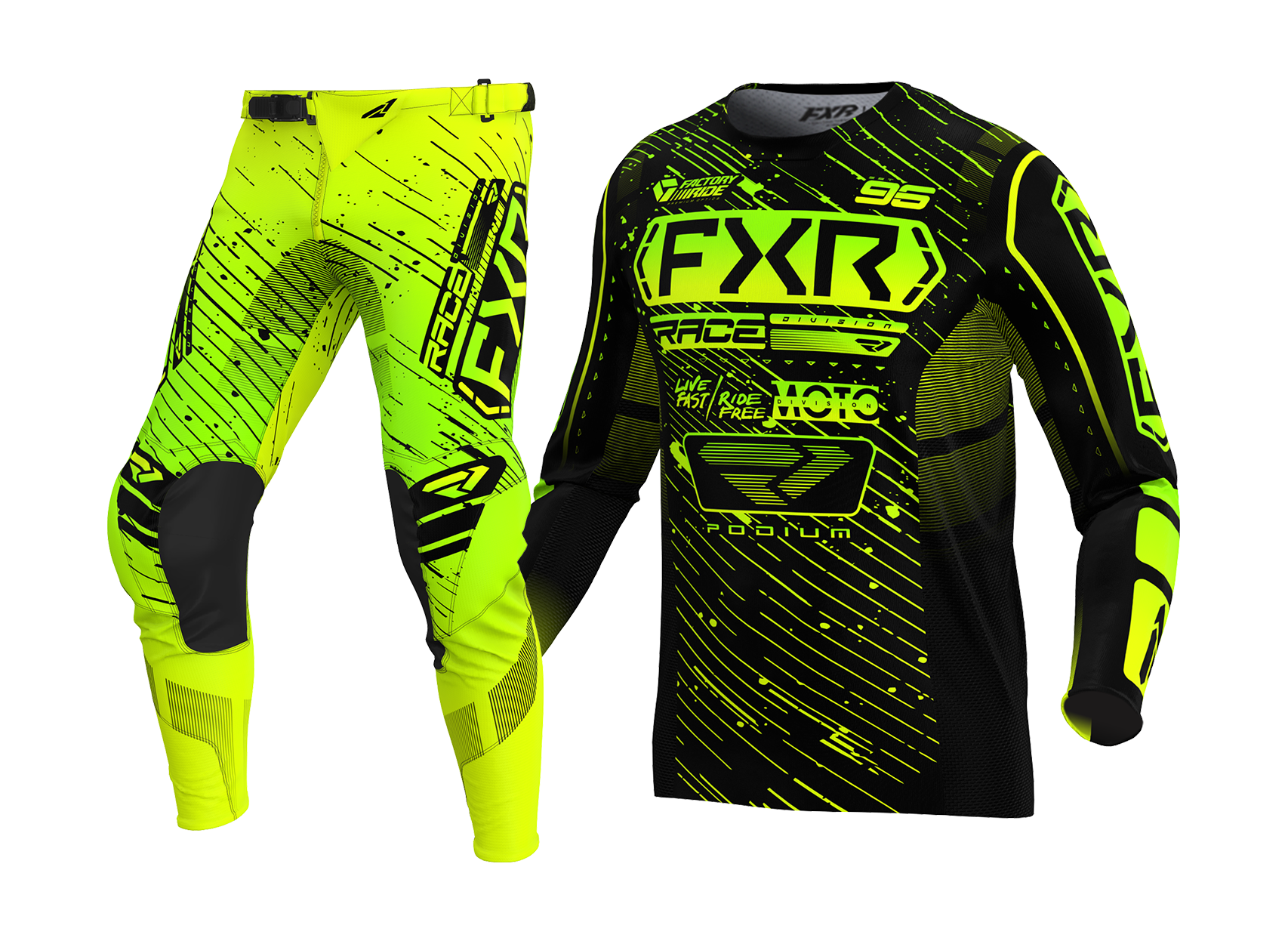 FXR Kinder Crosskleding Podium - Zwart / HiVis / Lime