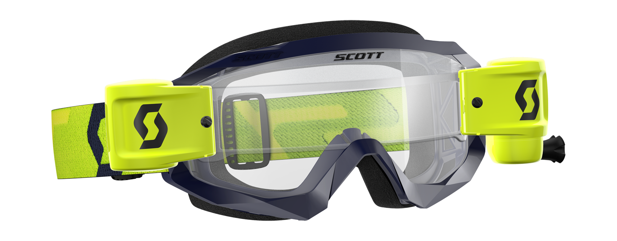 Scott Crossbril Roll-Off Hustle X MX WFS - Geel / Blauw - Clear Lens