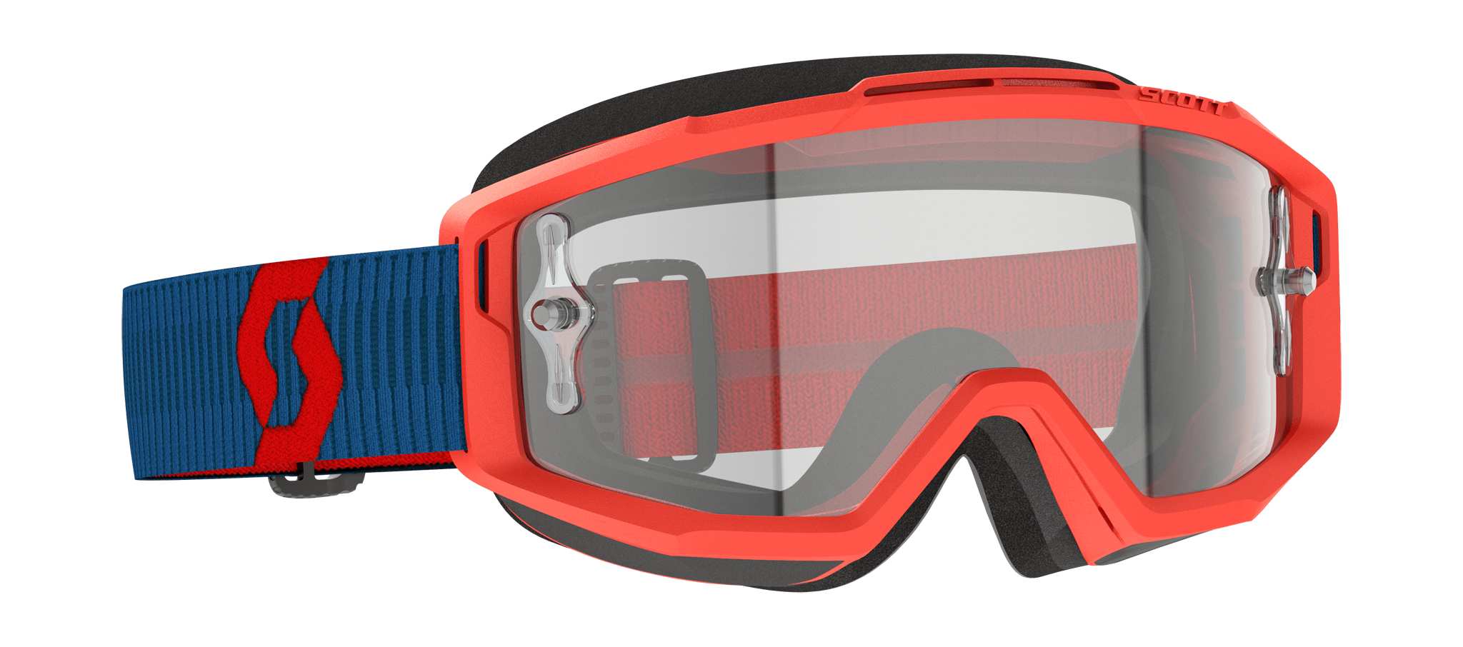 Scott Crossbril Split OTG - Donker Blauw / Neon Rood - Clear Lens