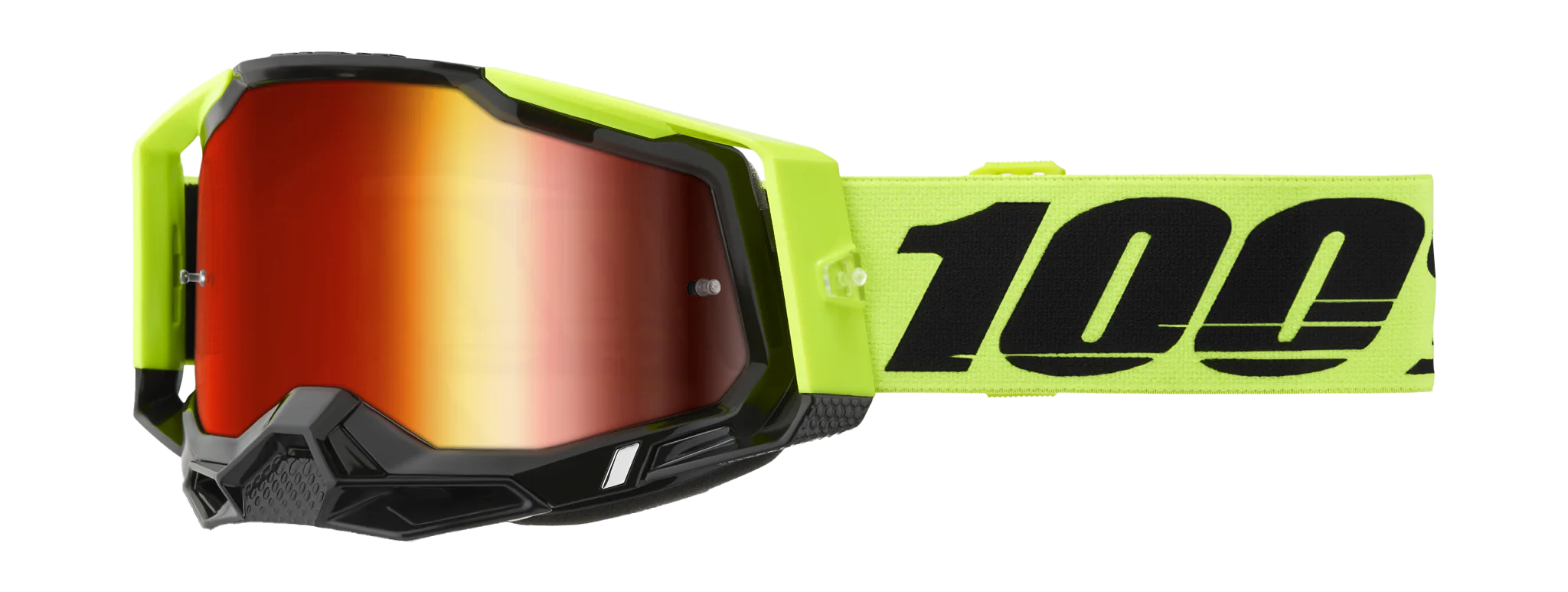 100% Crossbril Racecraft 2 Neon Yellow - Spiegel Rood Lens