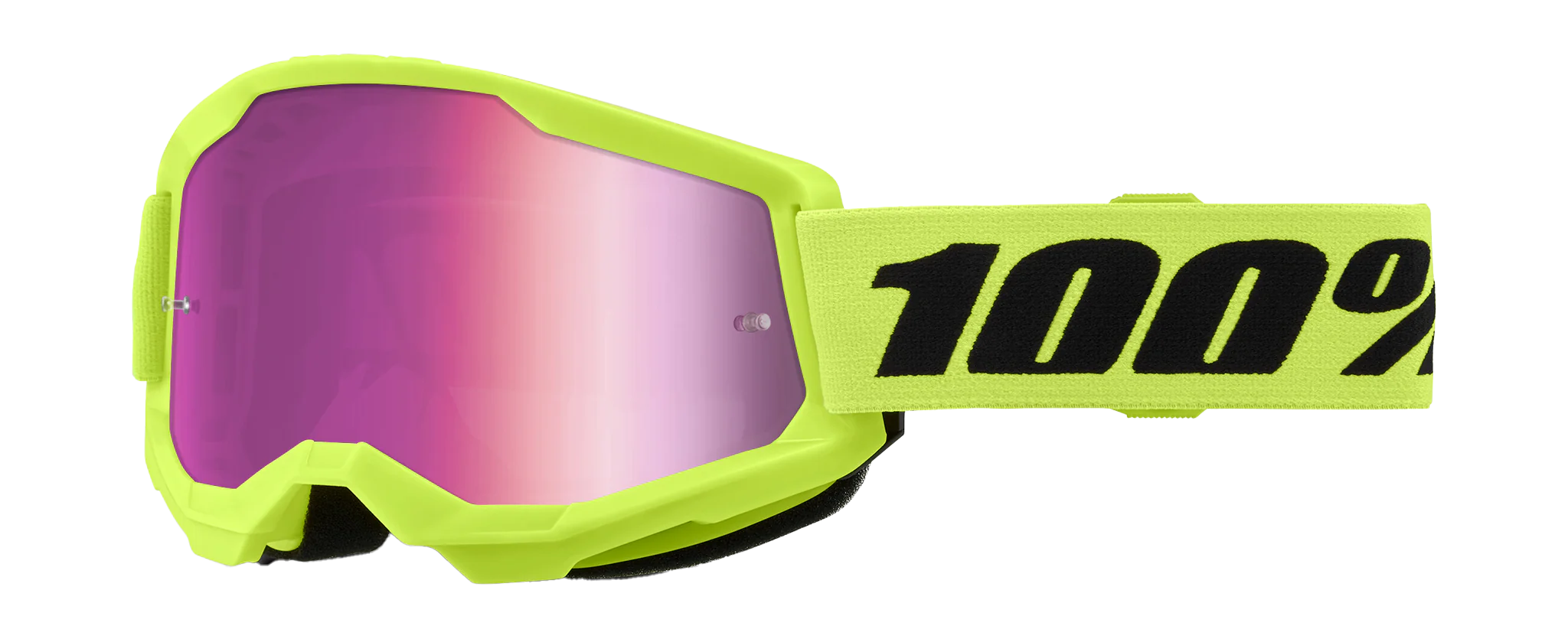 100% Crossbril Strata 2 Neon Yellow - Spiegel Roze Lens