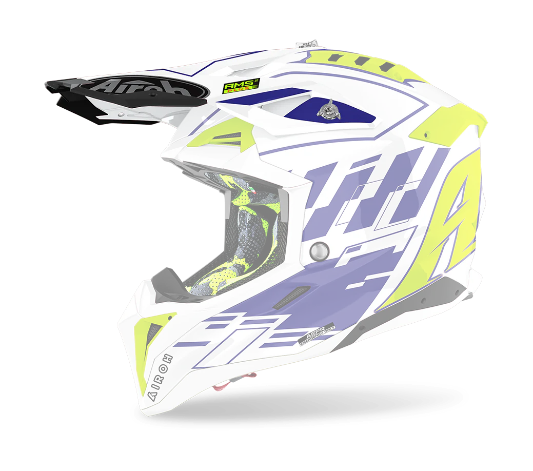 Airoh Helmklep Aviator 3 Rampage - Glans Blauw / Wit / Fluo Geel