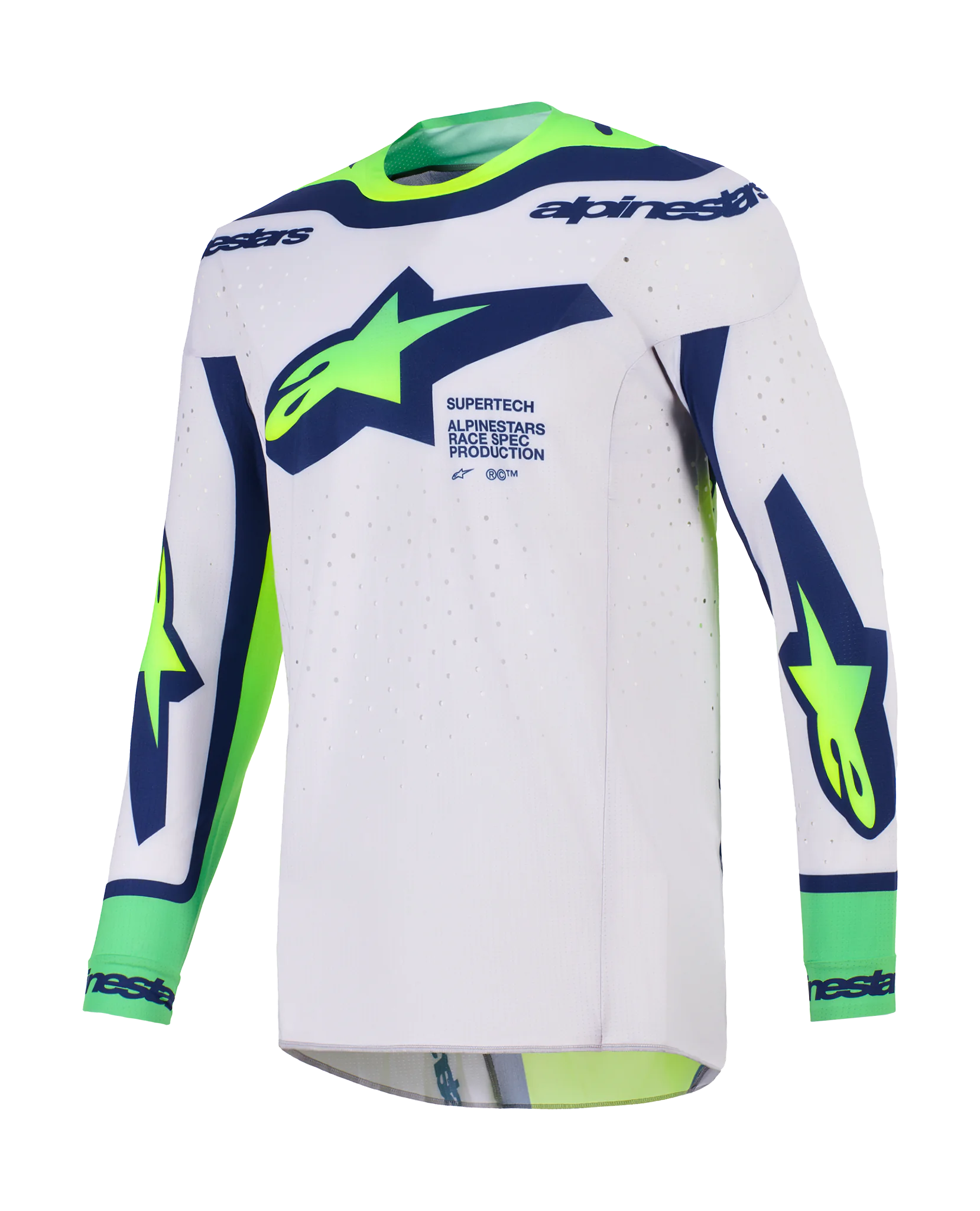 Alpinestars Cross Shirt 2026 Supertech Vista - Licht Grijs / Fluo Geel / Blauw