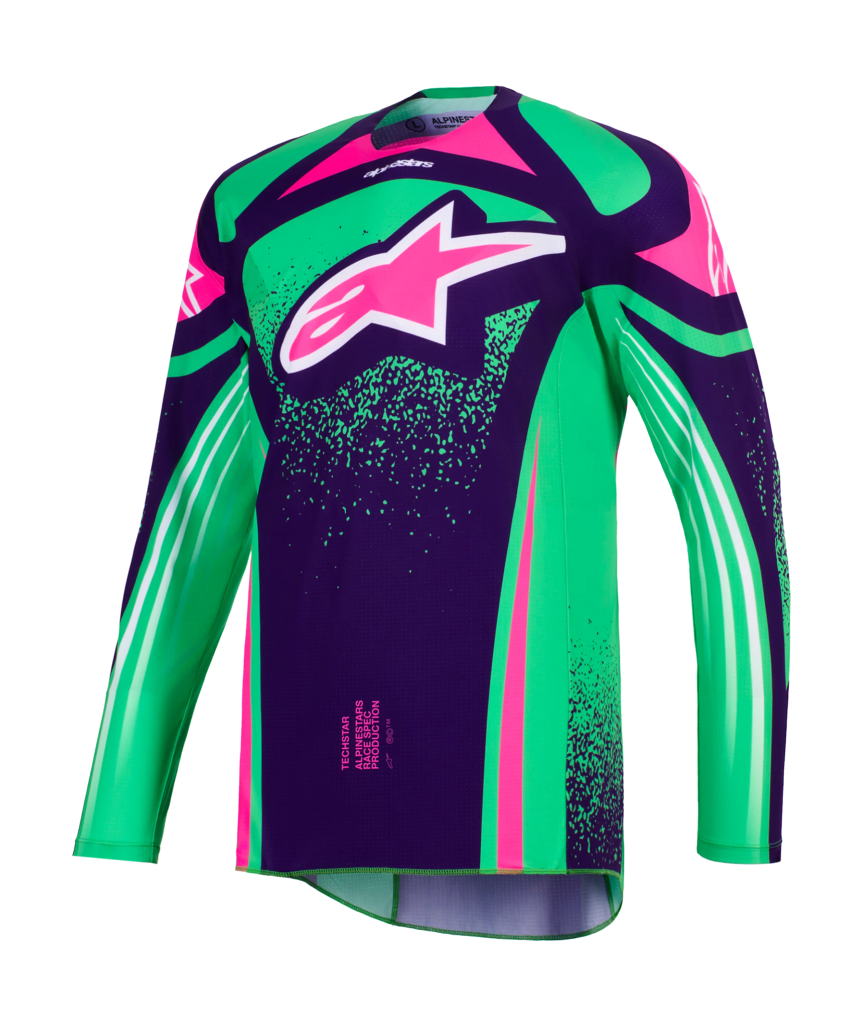 Alpinestars Cross Shirt 2026 Techstar Nomur - Deep Paars / Groen / Fluo Roze