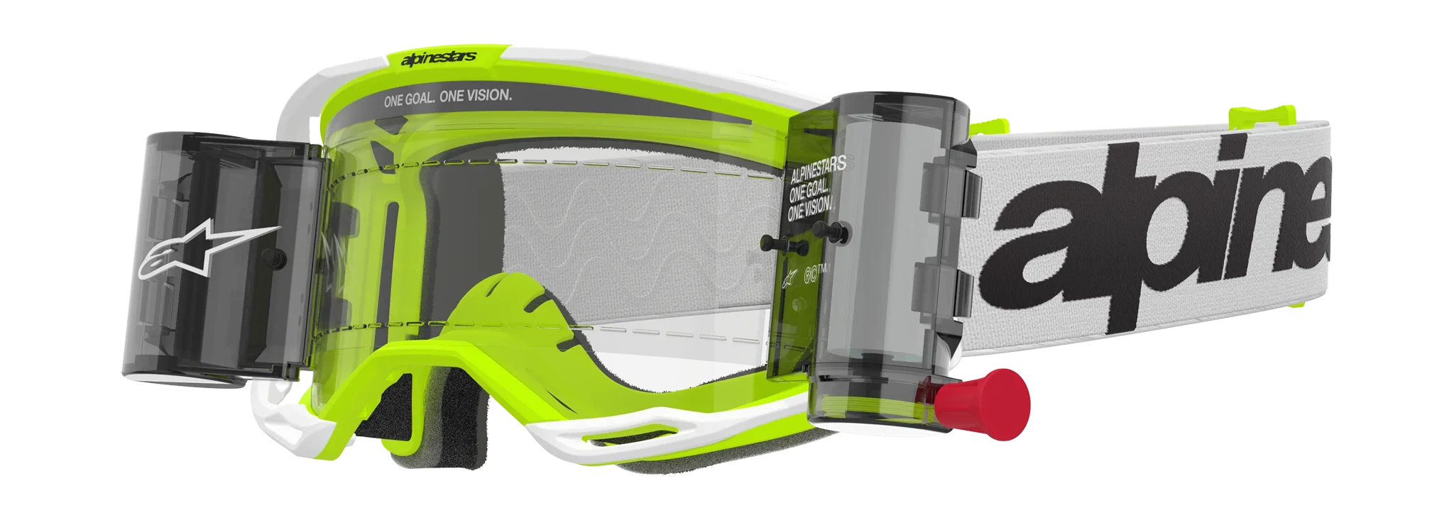 Alpinestars Crossbril Roll-Off Vision 8 Wordmark - Wit / Fluo Geel - Clear Lens