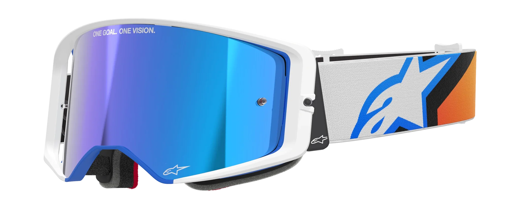 Alpinestars Crossbril Supertech Corp - Blauw / Oranje - Spiegel Blauw Lens