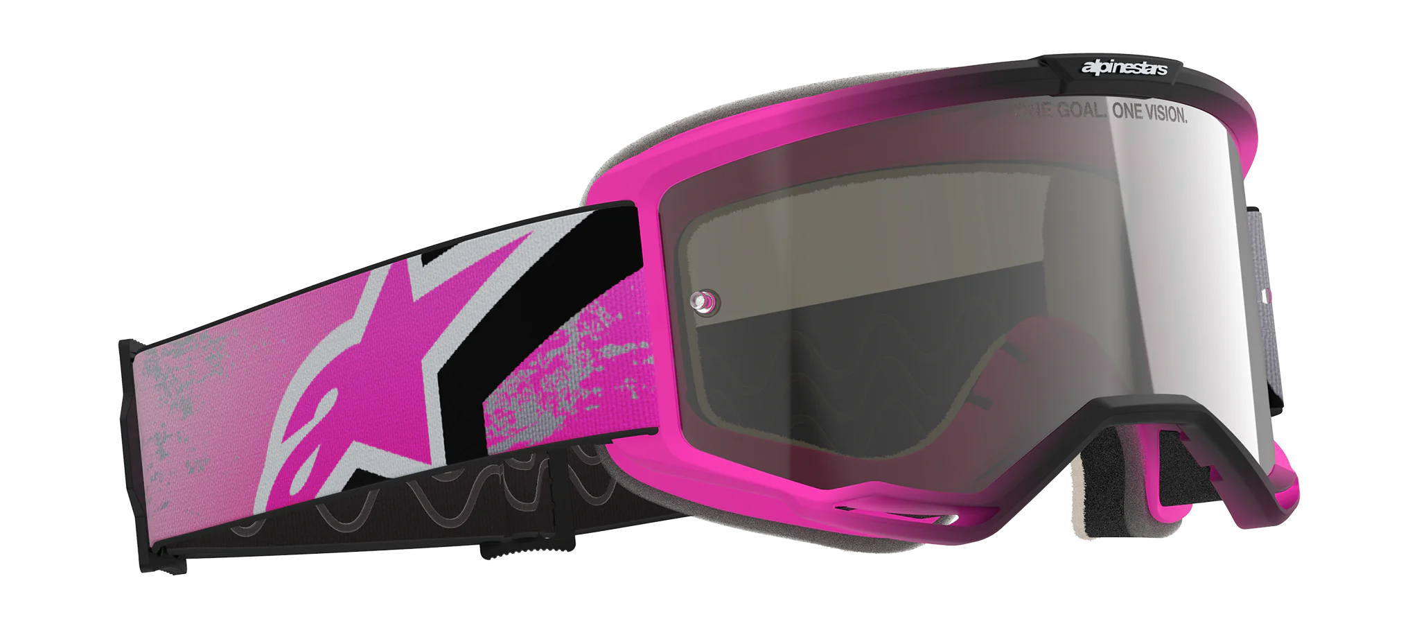 Alpinestars Crossbril Vision 5 Lahnd - Iron / Fluo Roze - Spiegel Zilver Lens