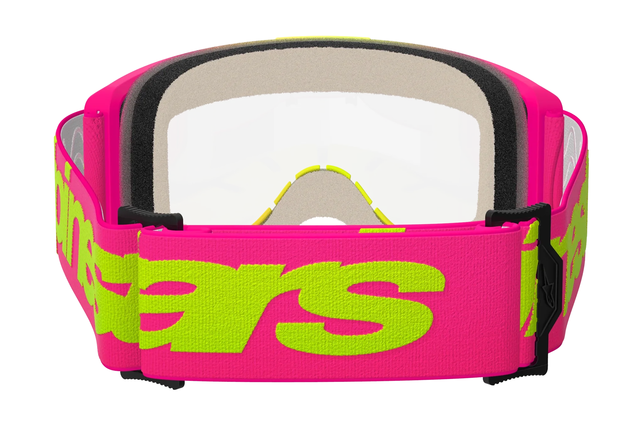 Alpinestars Crossbril Vision 5 Wordmark - Roze / Fluo Geel - Clear Lens