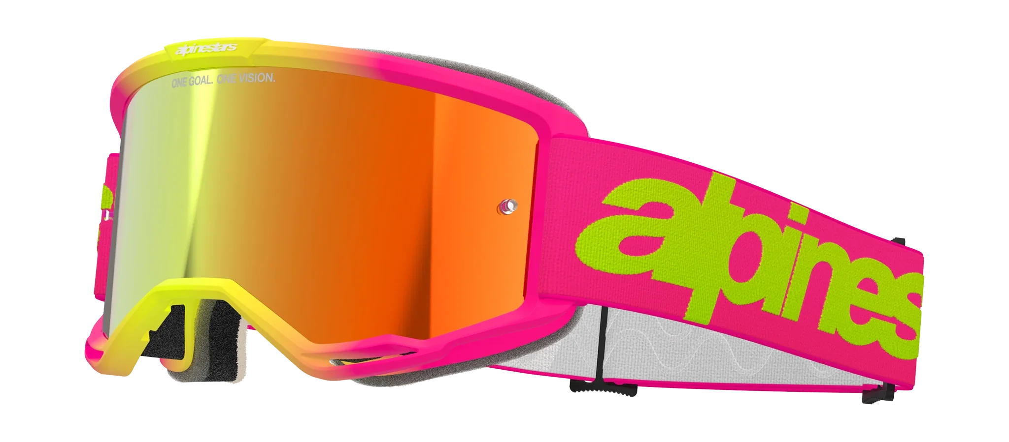 Alpinestars Crossbril Vision 5 Wordmark - Roze / Fluo Geel - Spiegel Rood Lens