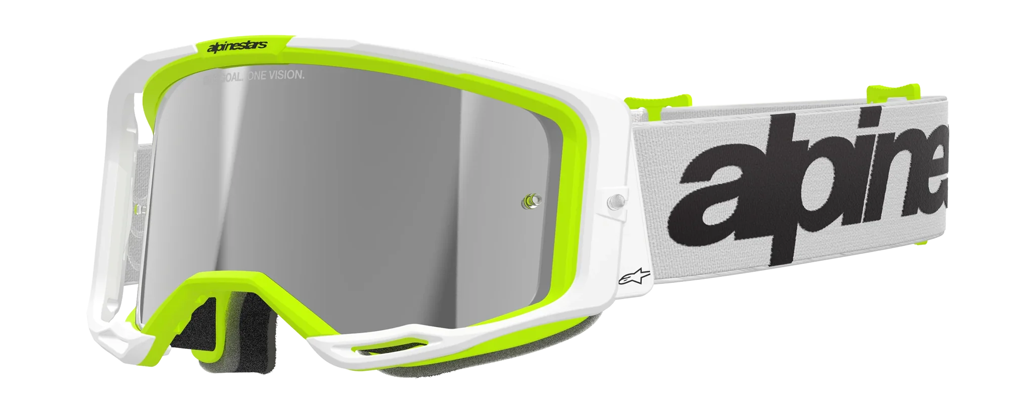 Alpinestars Crossbril Vision 8 Wordmark - Wit / Fluo Geel - Spiegel Zilver Lens