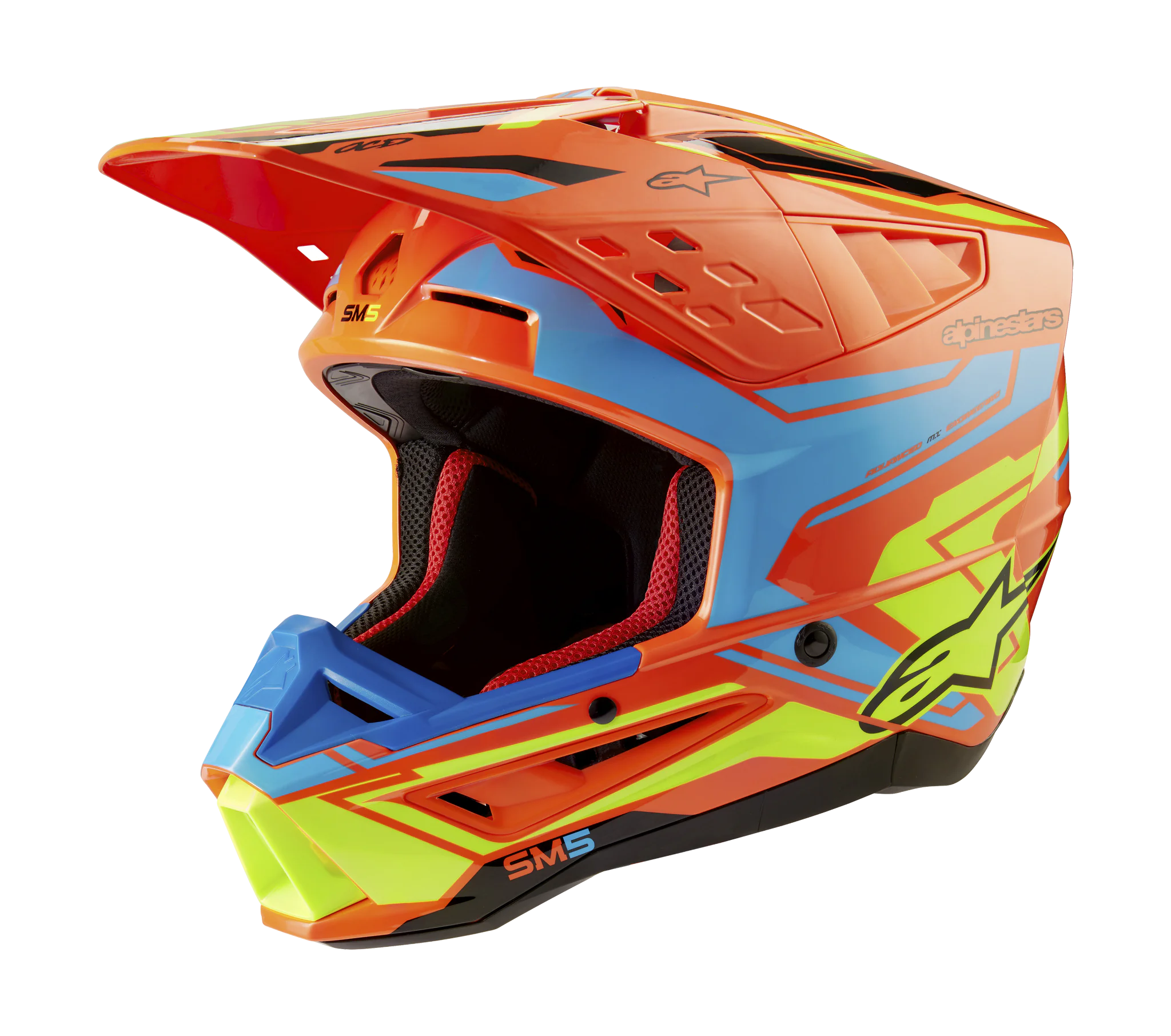 Alpinestars Crosshelm S-M5 Action 2 - Glans Fluo Oranje / Cyan / Fluo Geel
