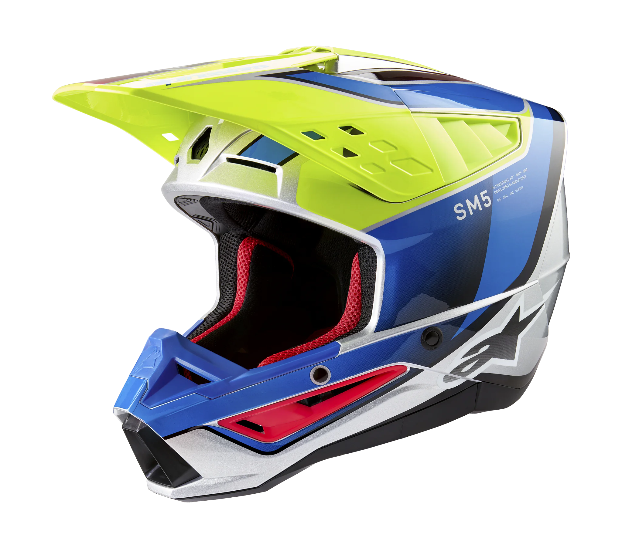 Alpinestars Crosshelm S-M5 Sail - Glans Fluo Geel / Blauw / Zilver
