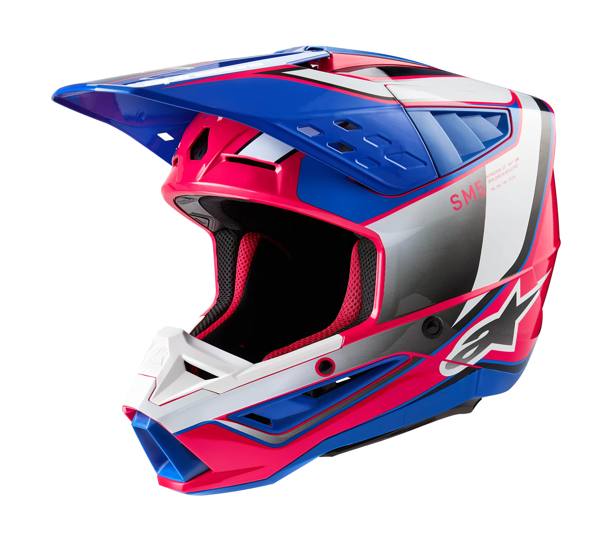 Alpinestars Crosshelm S-M5 Sail - Glans Wit / Diva Roze / Blauw