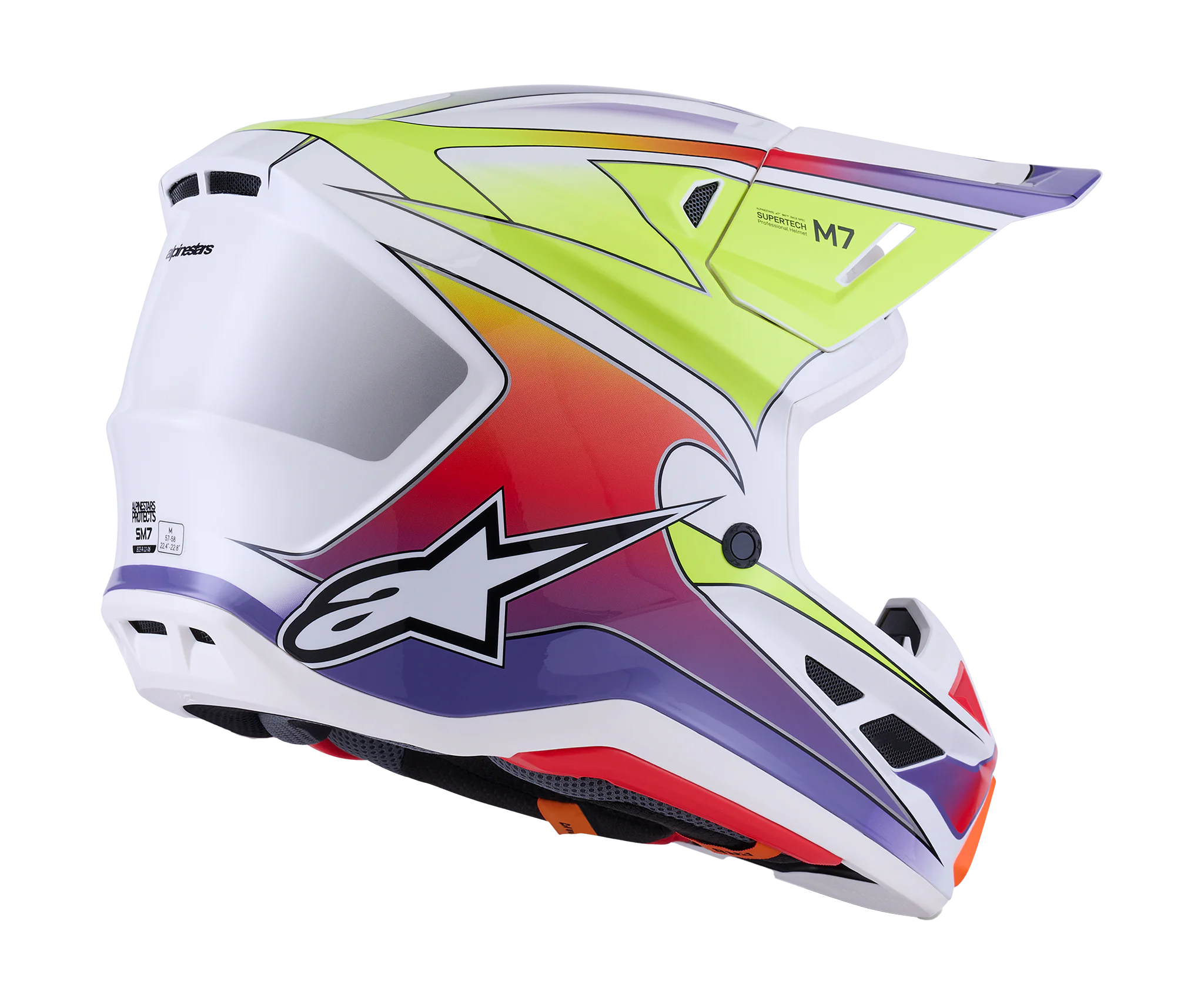 Alpinestars Crosshelm S-M7 Fuse - Wit / Fluo Geel / Paars