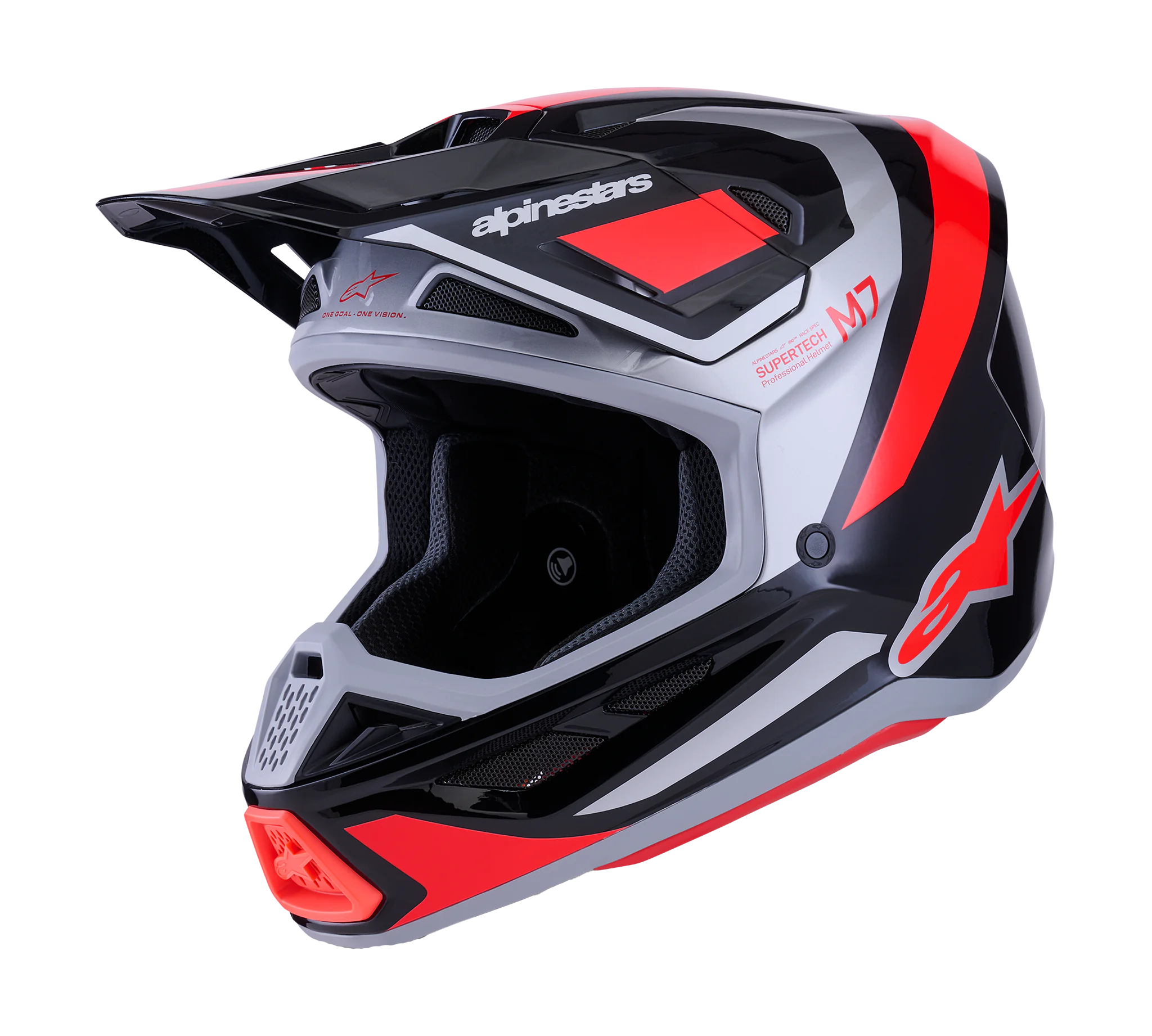 Alpinestars Crosshelm S-M7 Rise - Zwart / Zilver / Fluo Rood